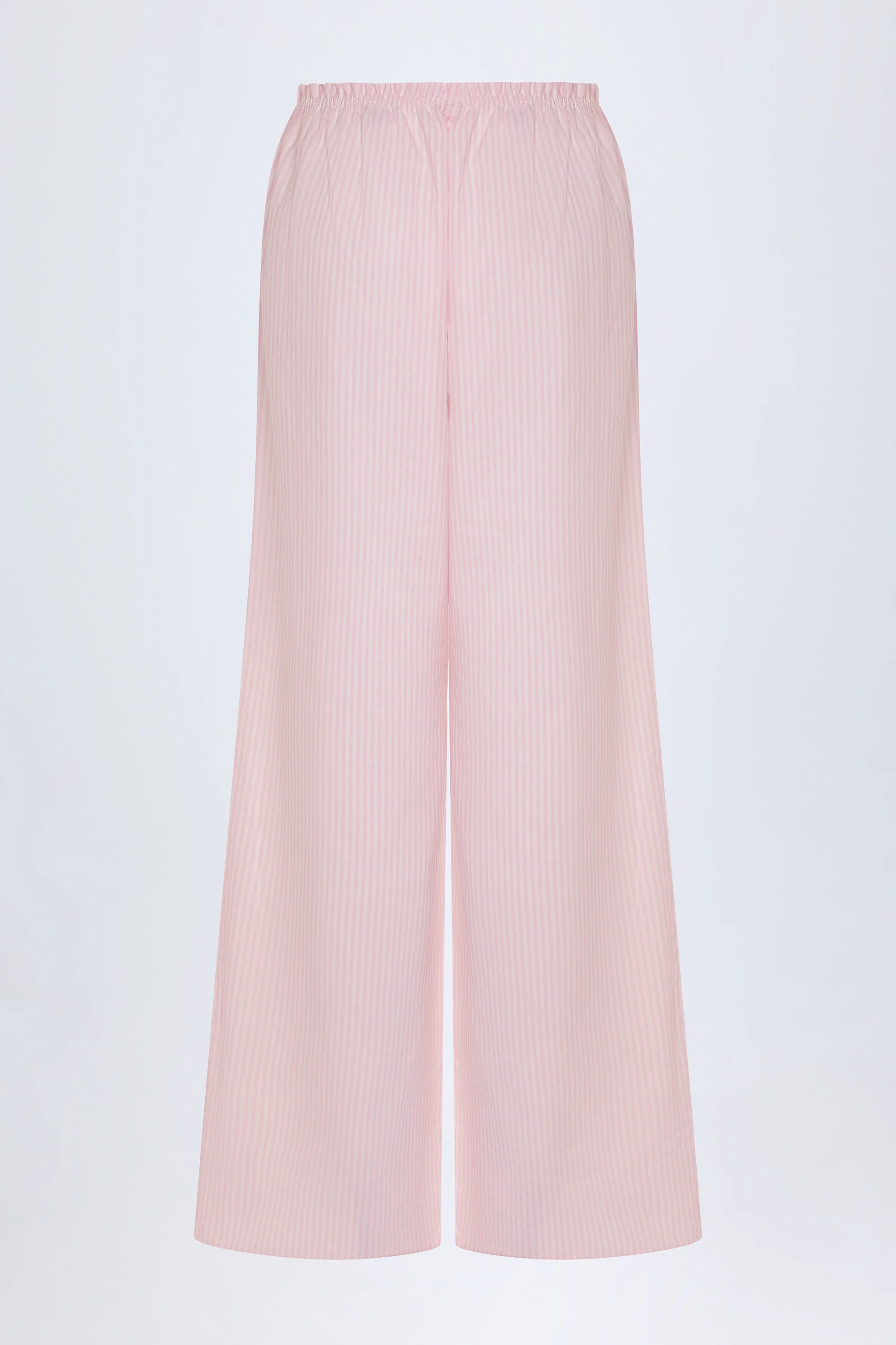 Wide-Leg Cotton-Poplin Trousers in Pink White Stripe