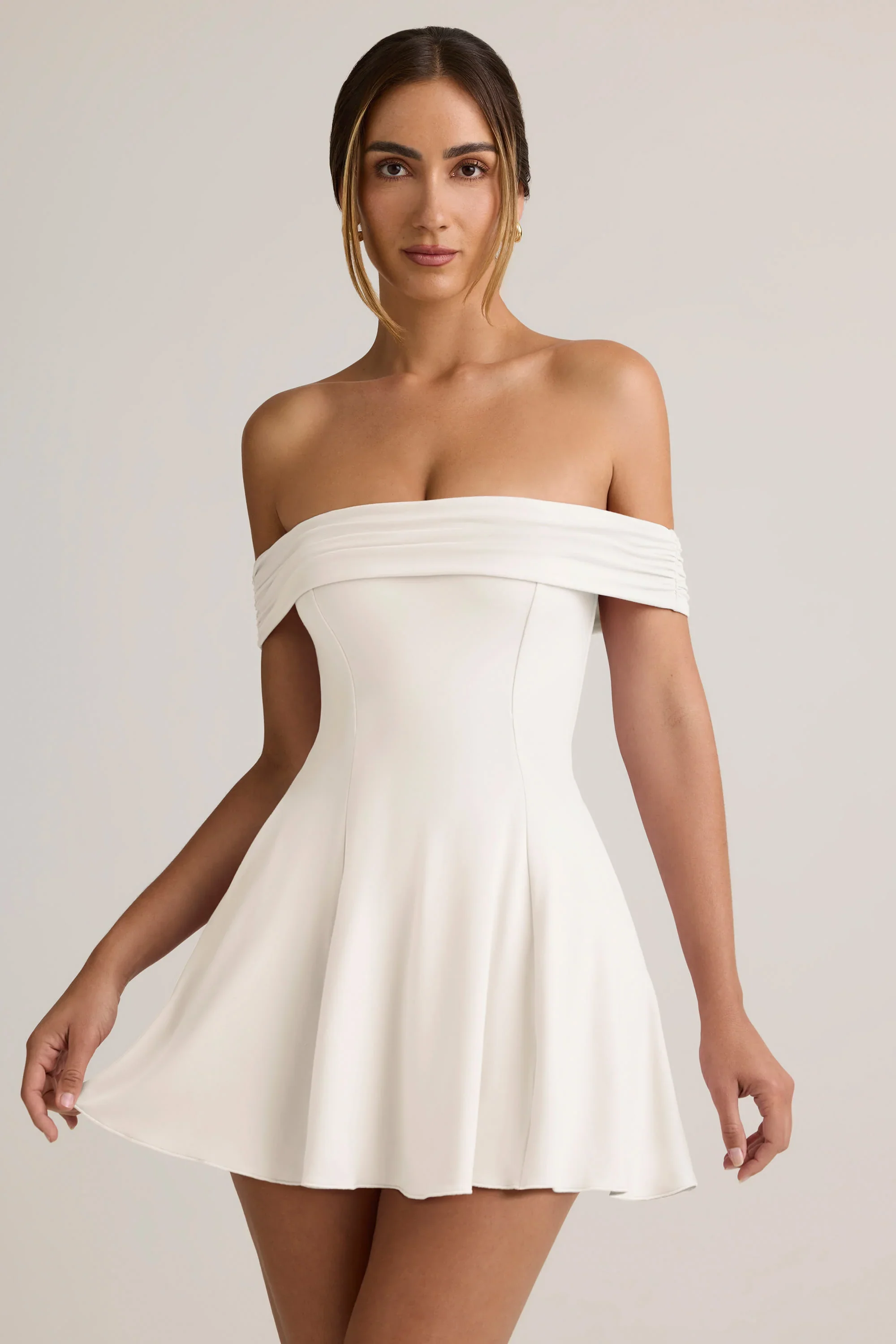Modal Off-Shoulder A-Line Mini Dress in White - luluinthesky