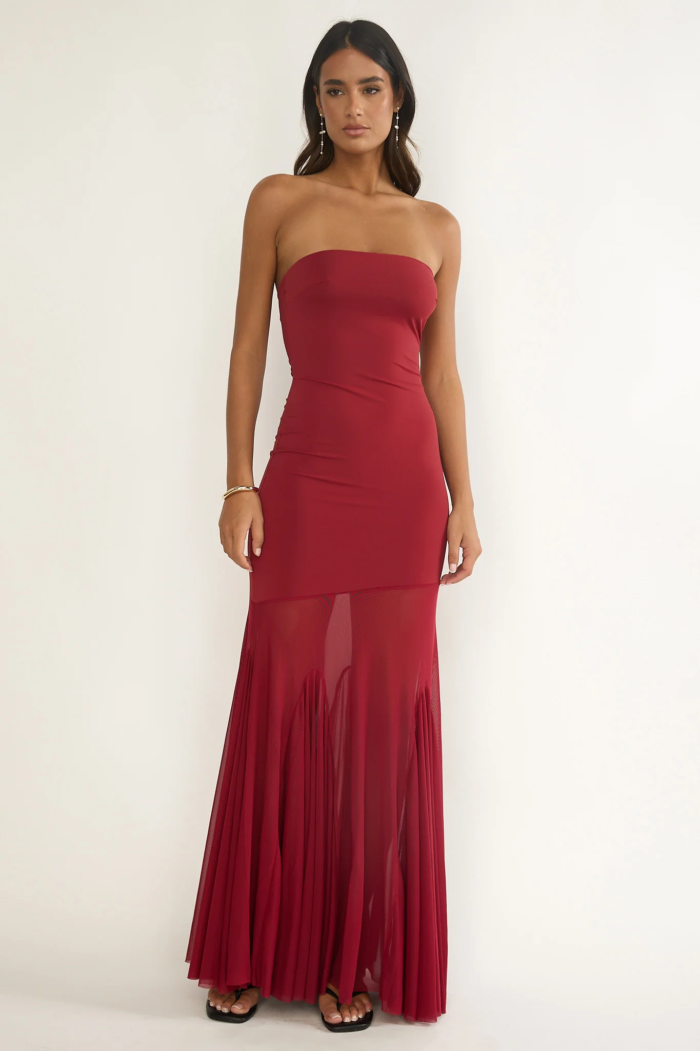 Velvet Rope Strapless Mesh Maxi Dress Wine - luluinthesky