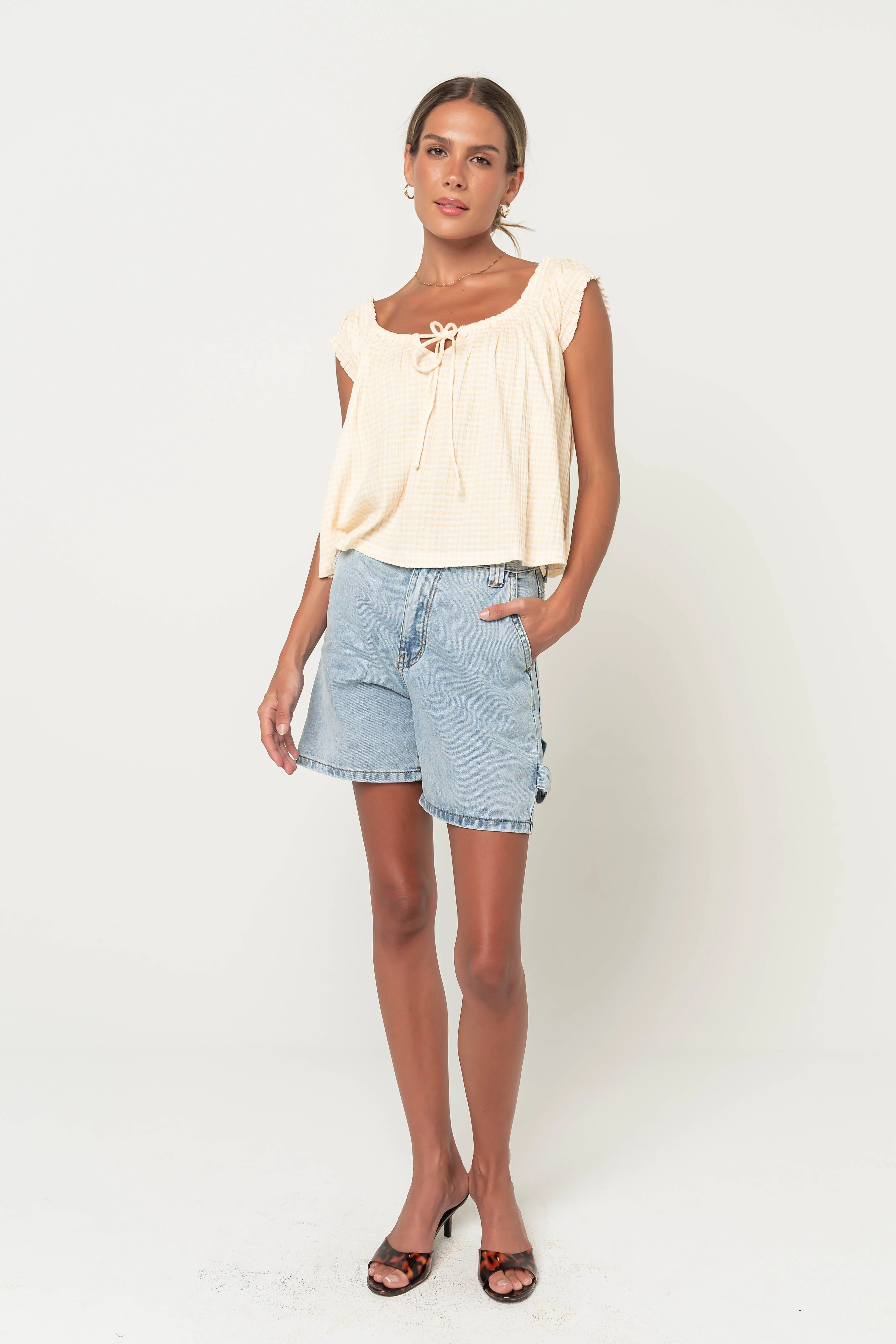 Livy Gingham Oversized Top in Yellow