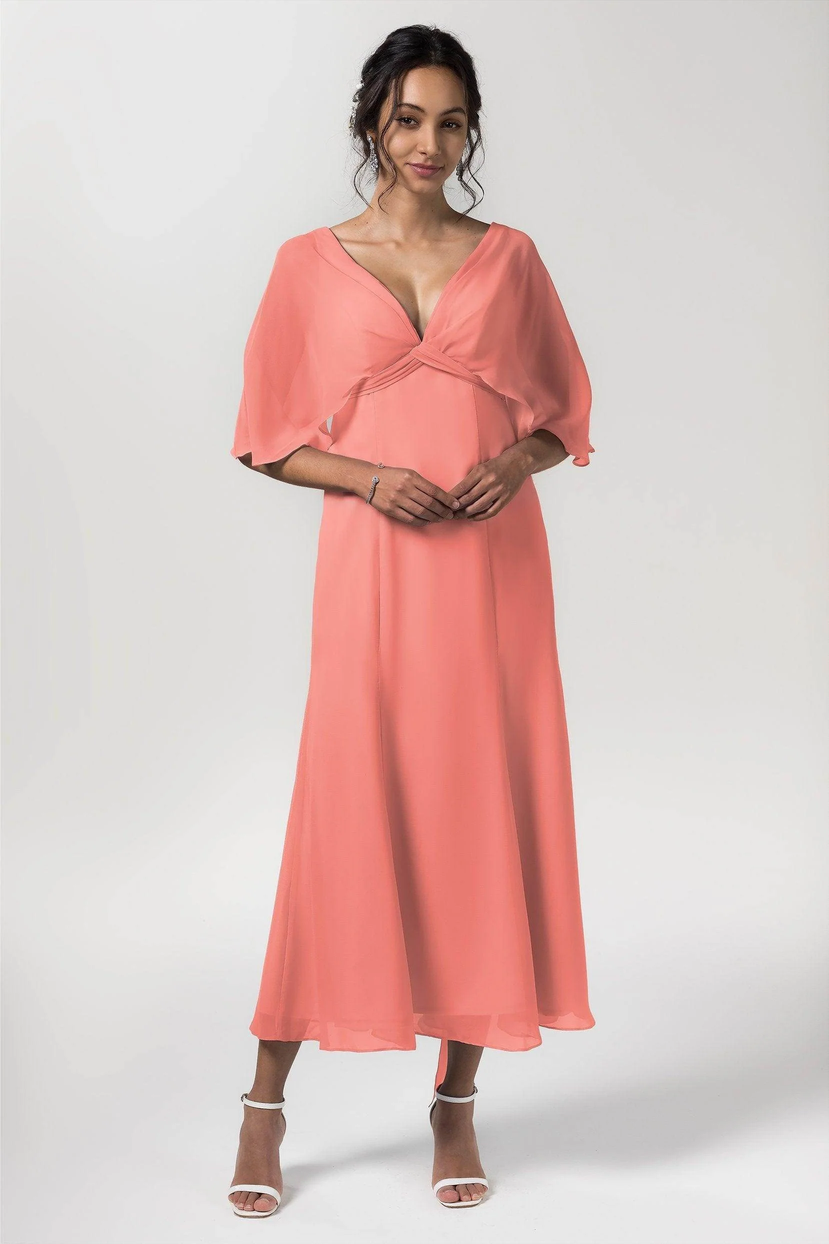 A-Line Tea Length Chiffon Bridesmaid Dress CB0553