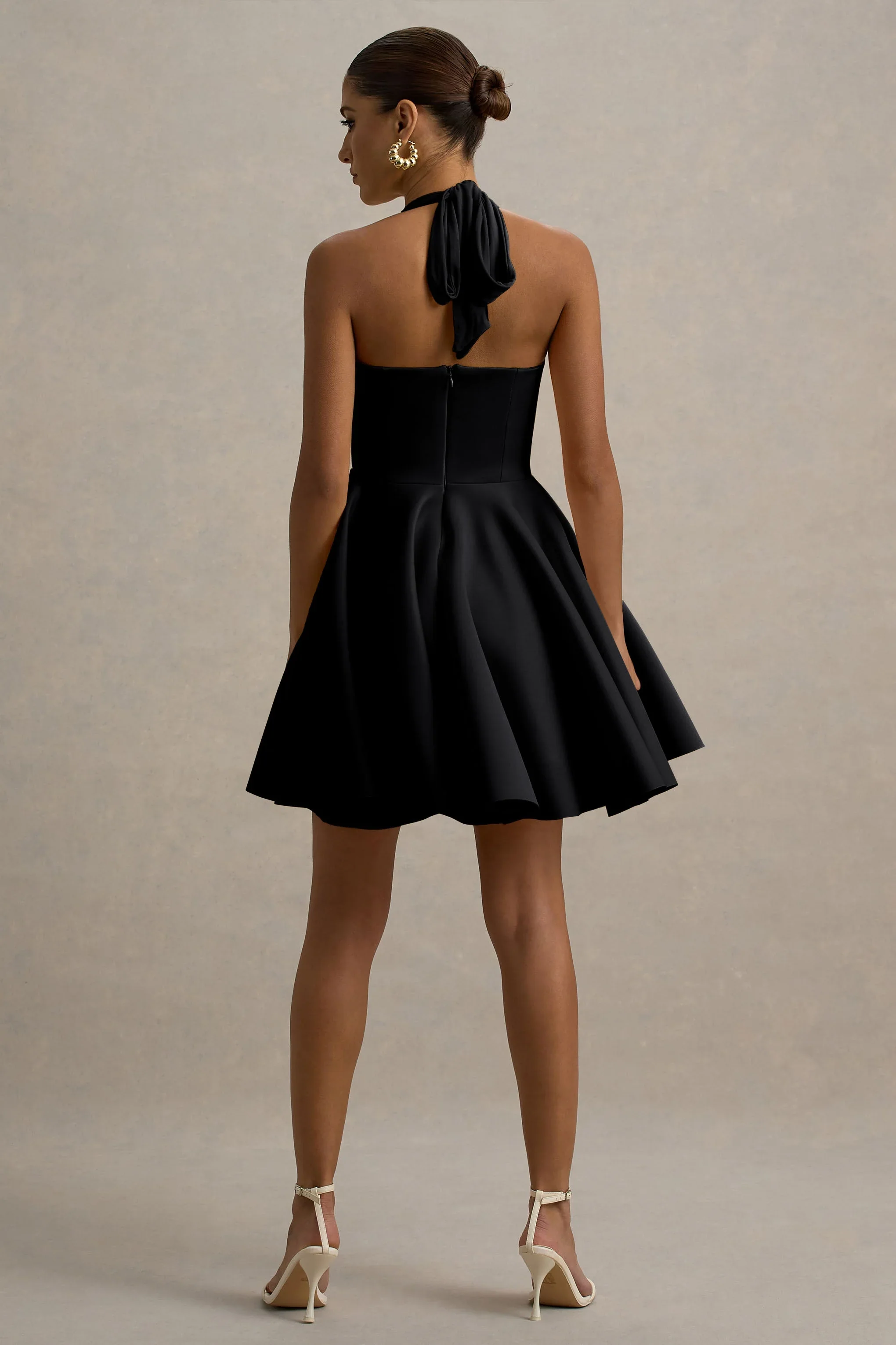 Peggy | Black Halter-Neck Skater Mini Dress
