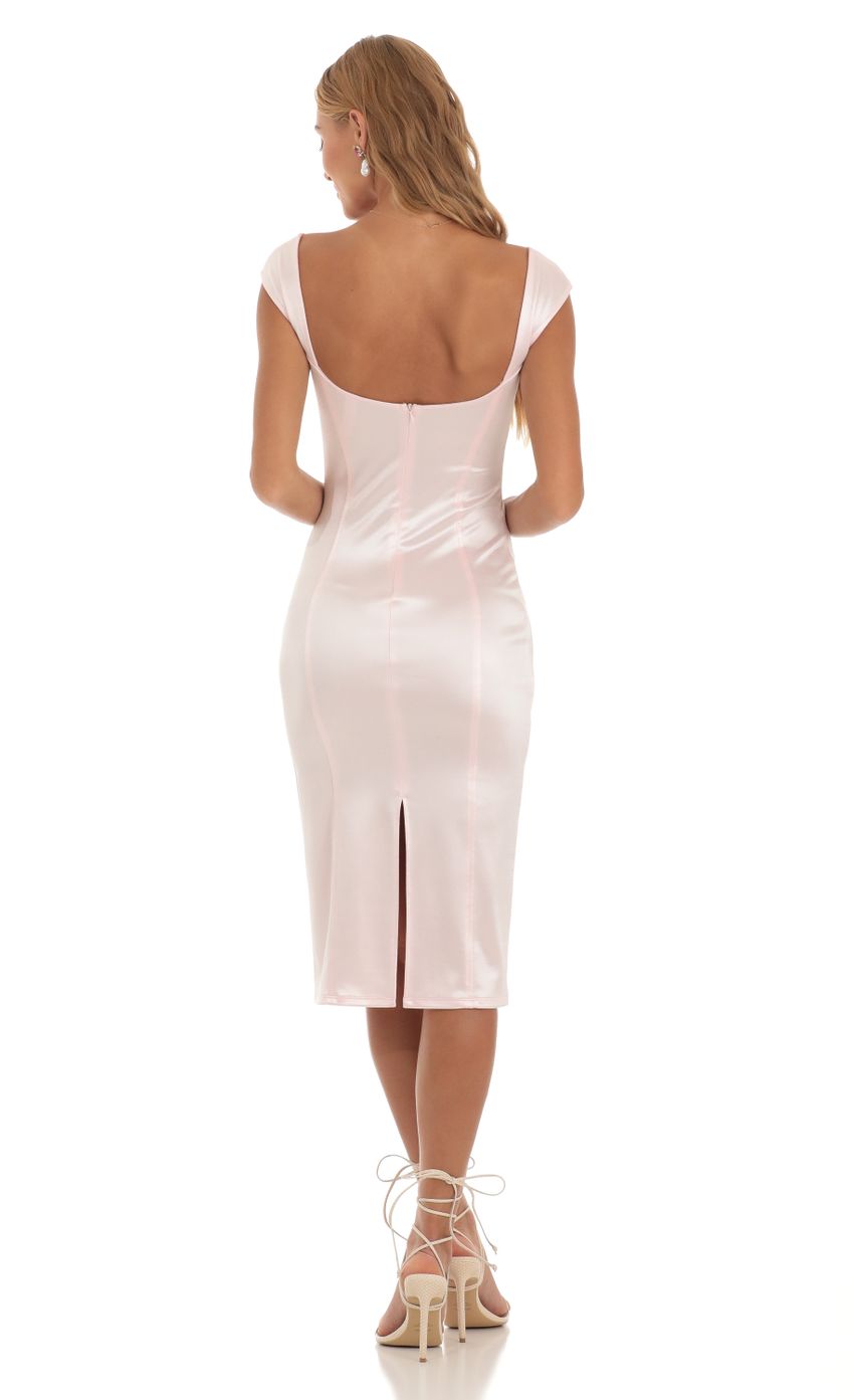 Satin Midi Dress in Pink