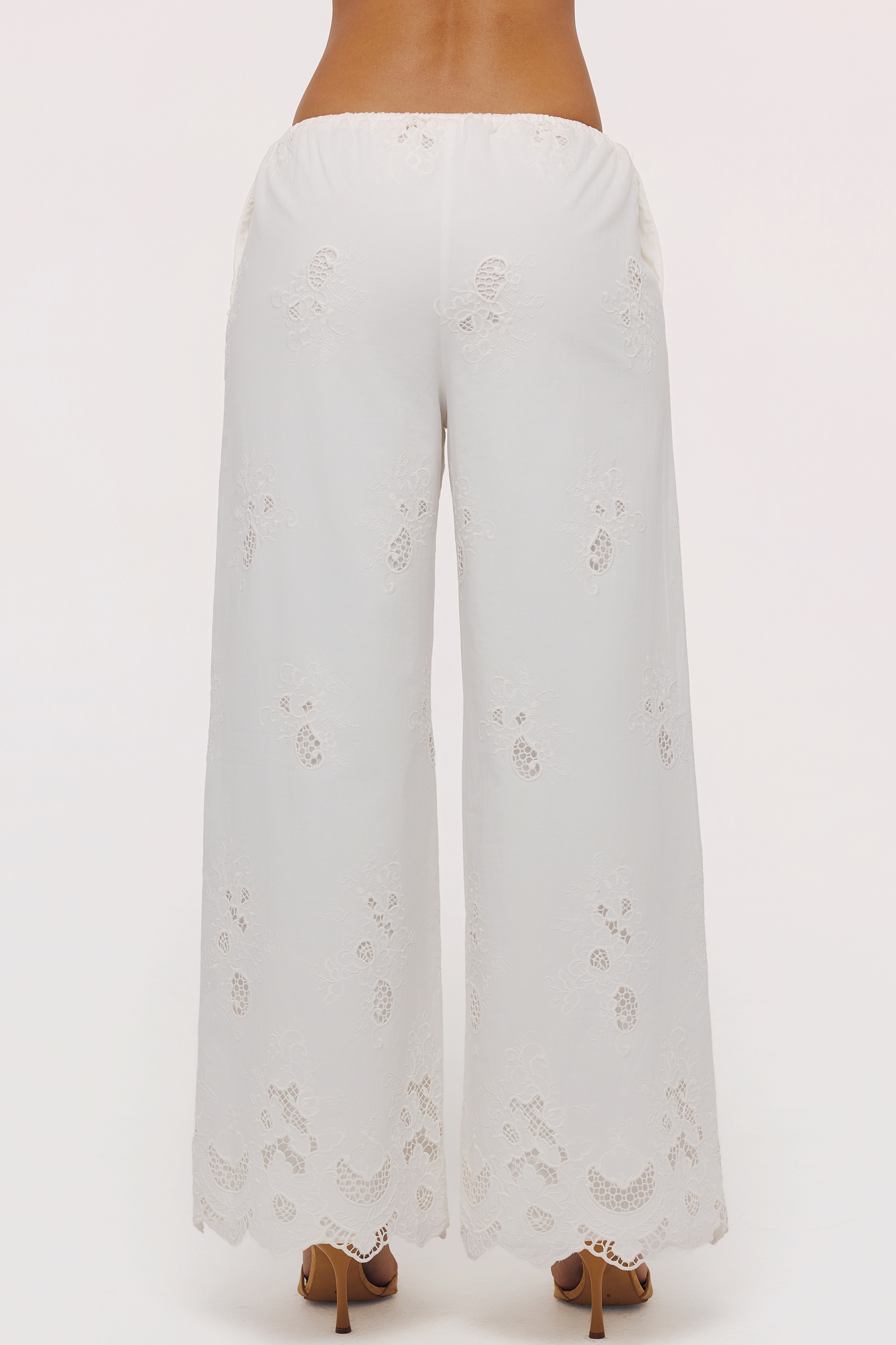 White Cotton Broderie Anglaise Wide Leg Trousers