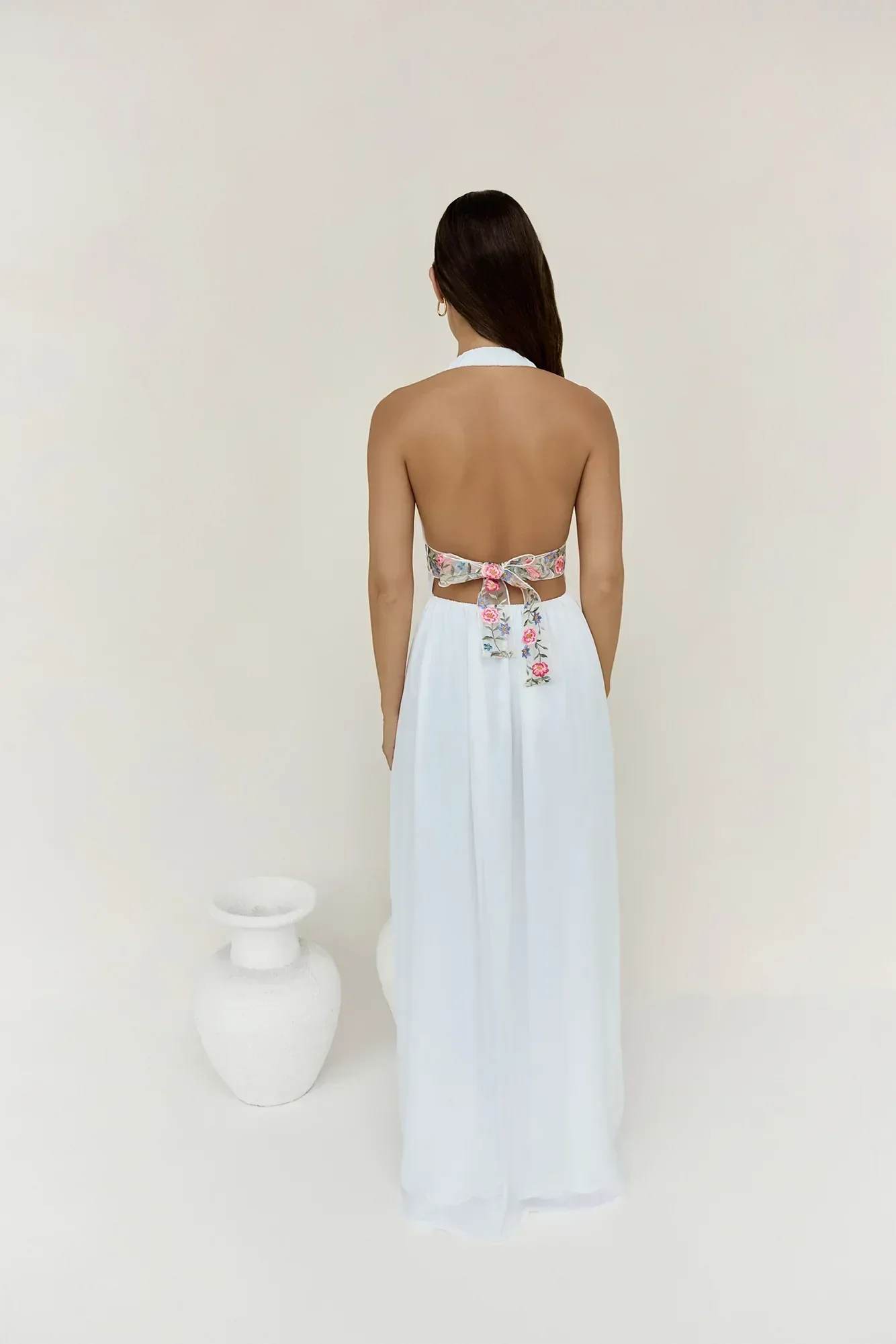 Maldives Garden Halter Maxi Dress White - luluinthesky