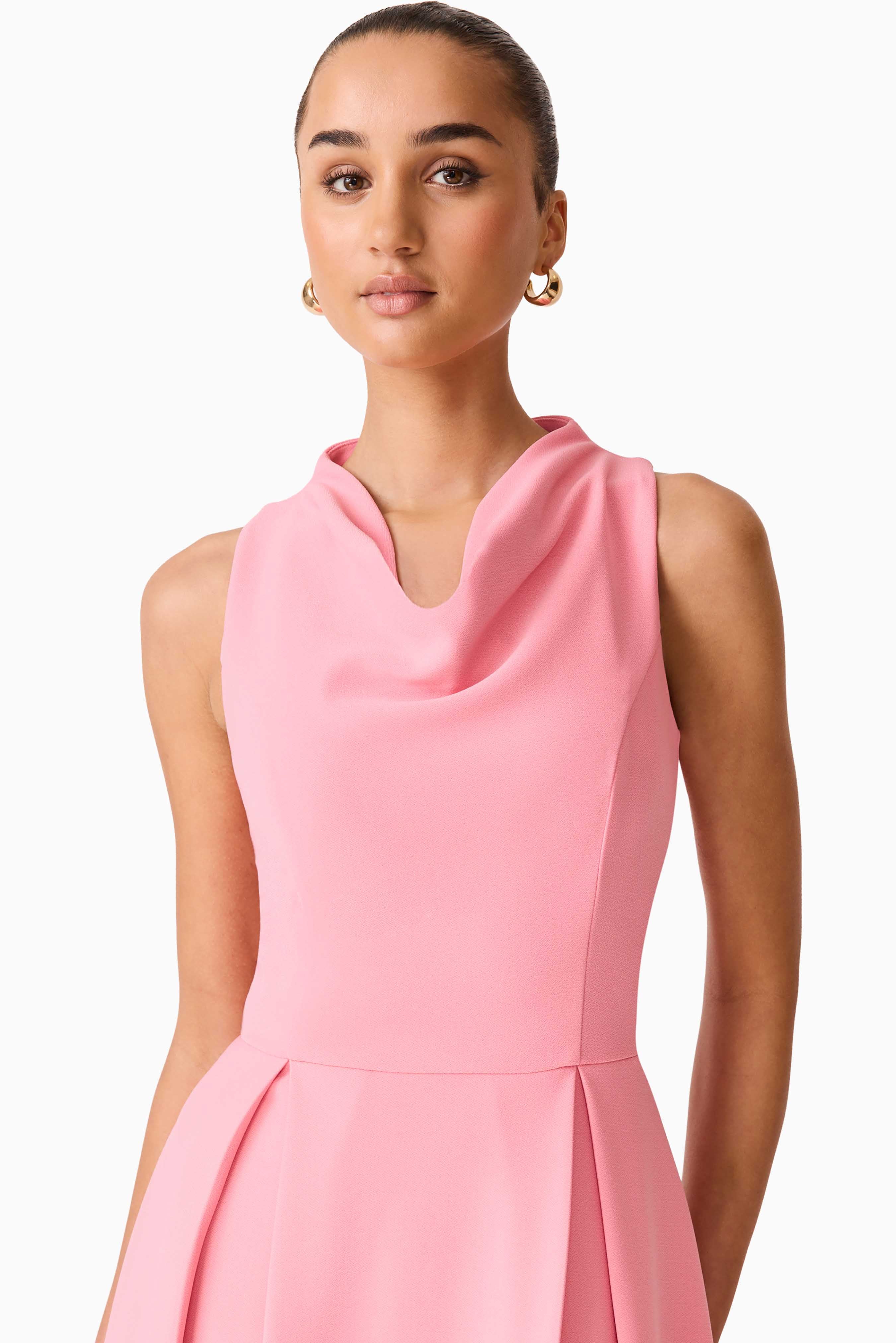 Risa Cowl Neck Gown Dress in Bubblegum Pink