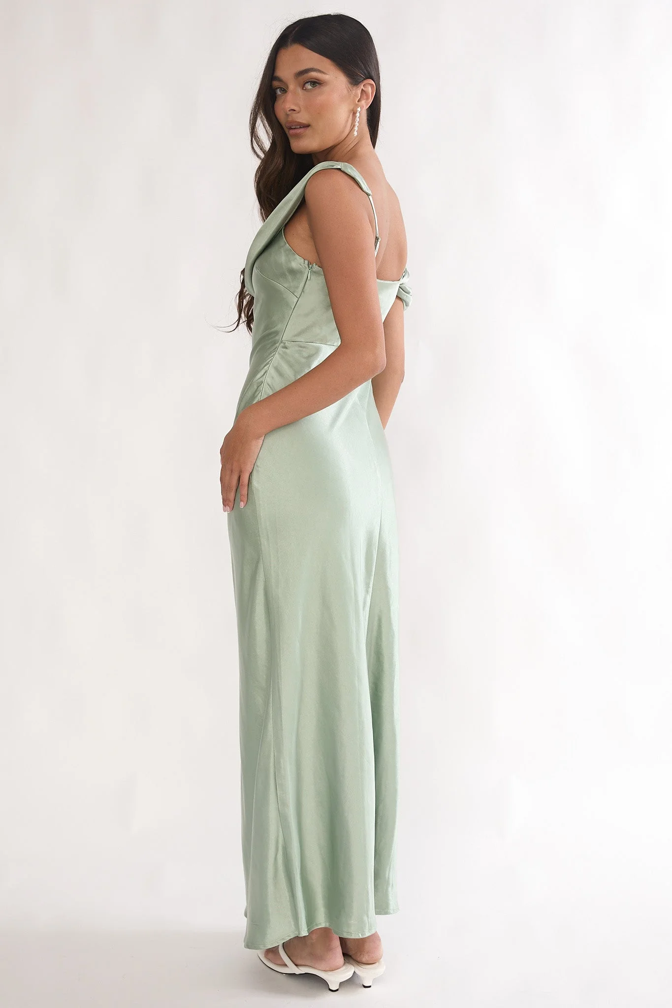 Emelle Asymmetric Neckline Maxi Dress Pistachio