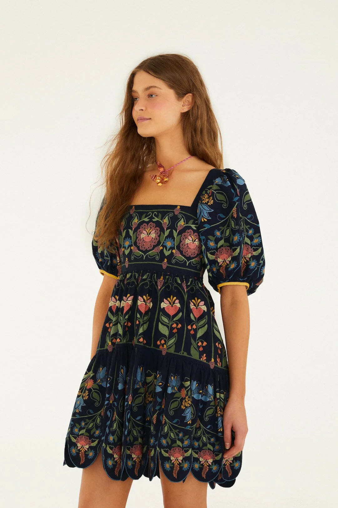 Navy Blue Stitched Garden Organic Cotton Mini Dress