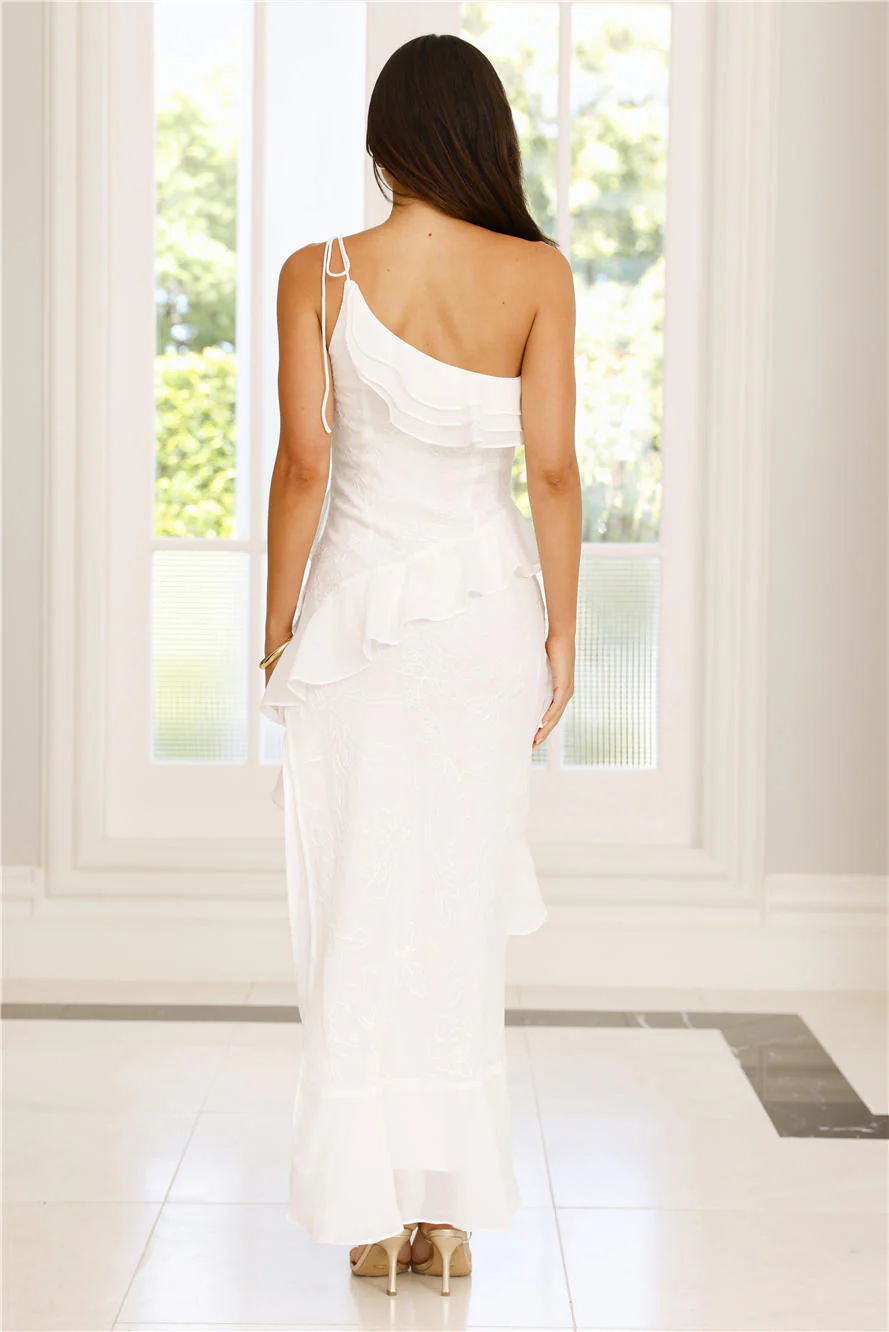 Embrace The Dream One Shoulder Midi Dress White - luluinthesky