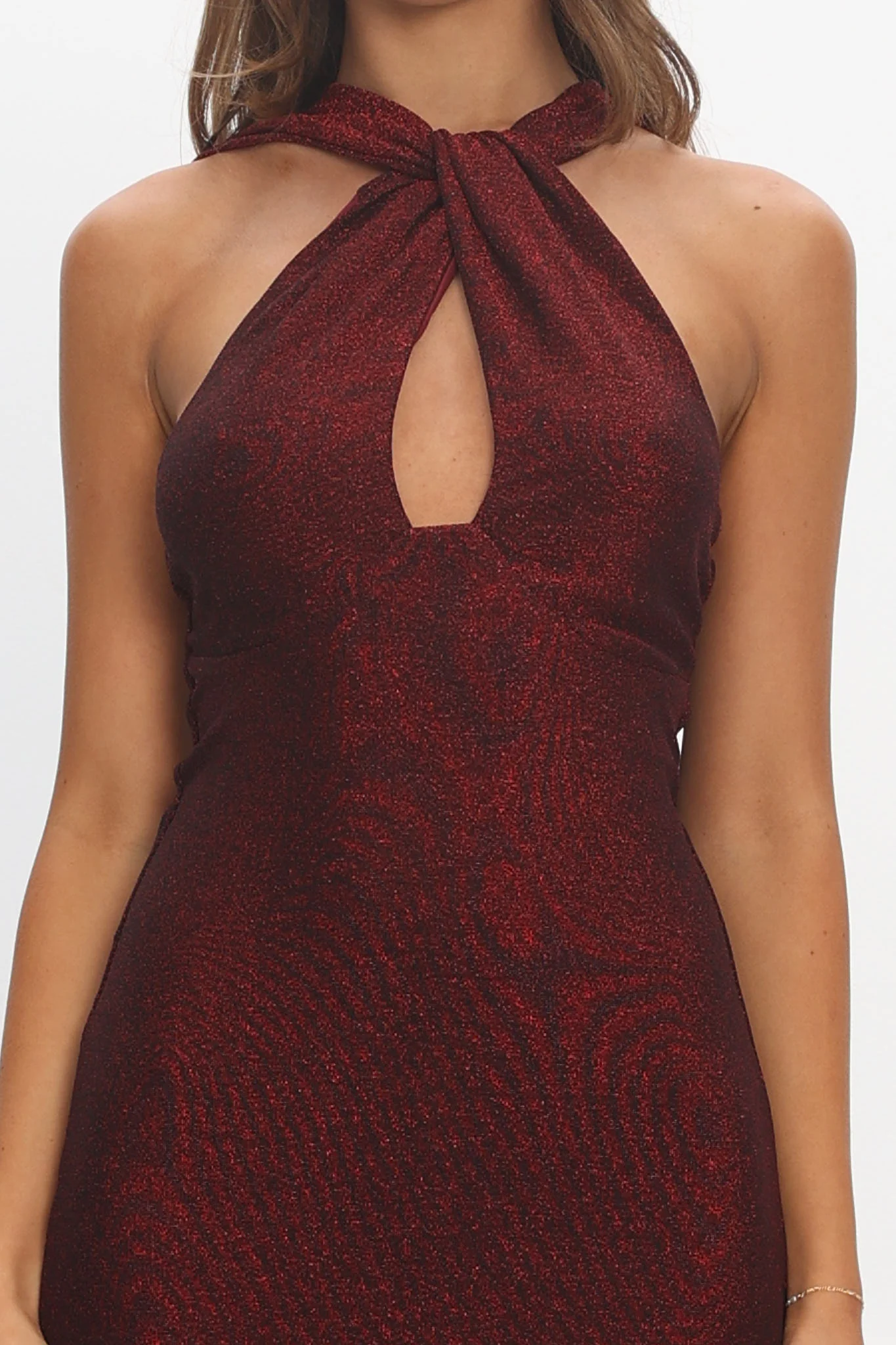 Adrielle Keyhole Halterneck Maxi Dress Wine - luluinthesky