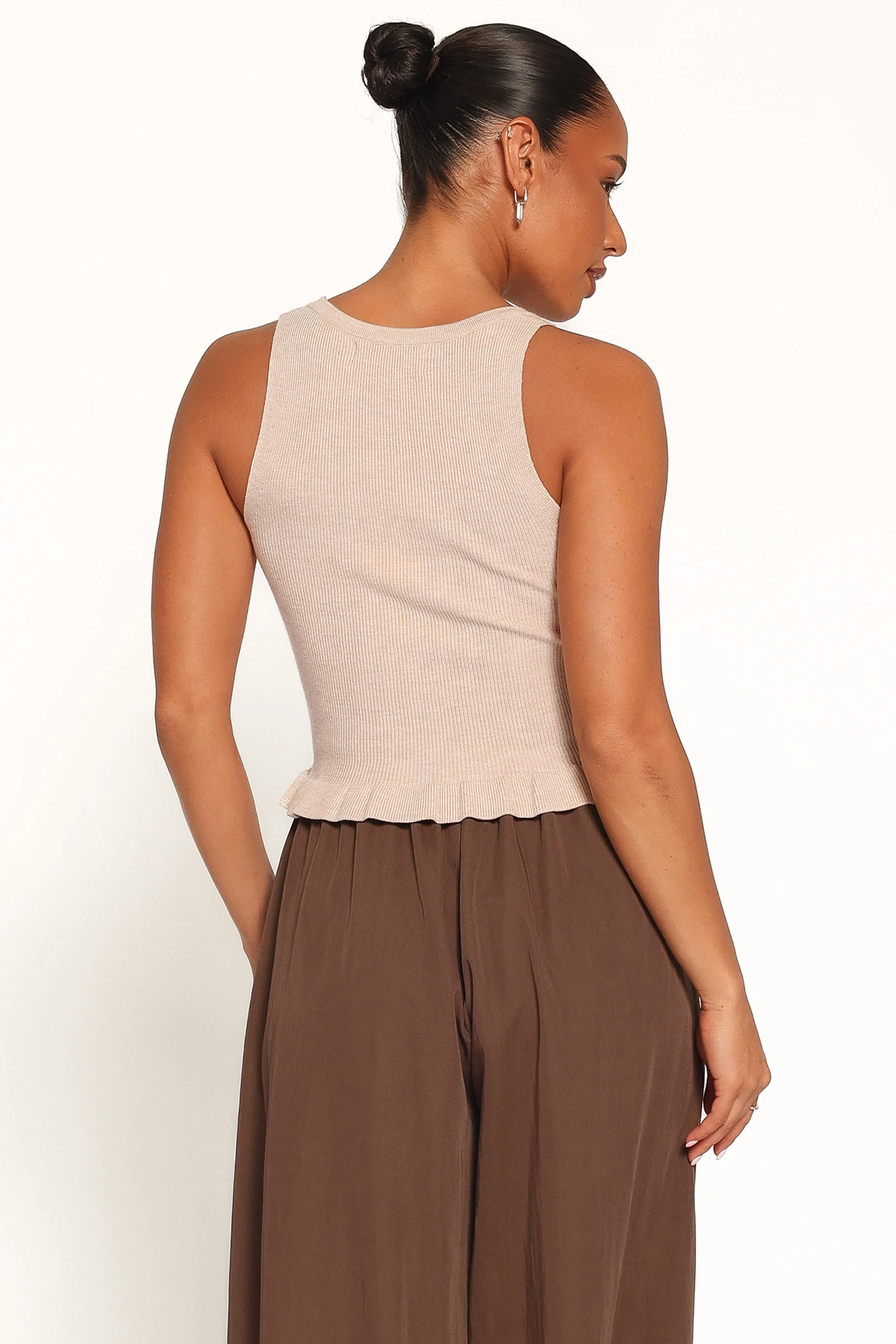 Berenice Ruffle Hem Knitted Top - Beige