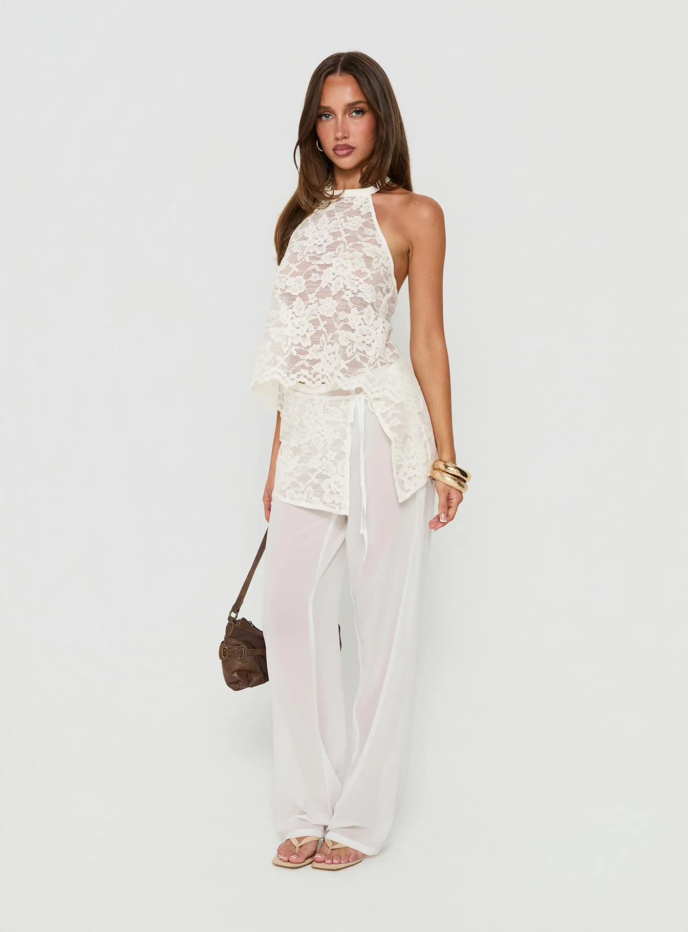 Claudie Lace Halter Neck Top White