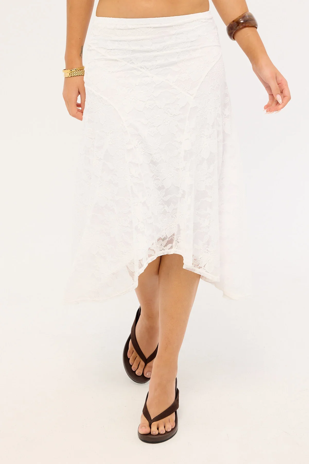 Thrills Sienna Lace Midi Skirt White