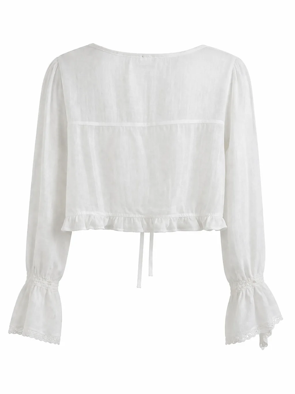 Long Sleeve Tie Front Blouse With Ruffle Detail