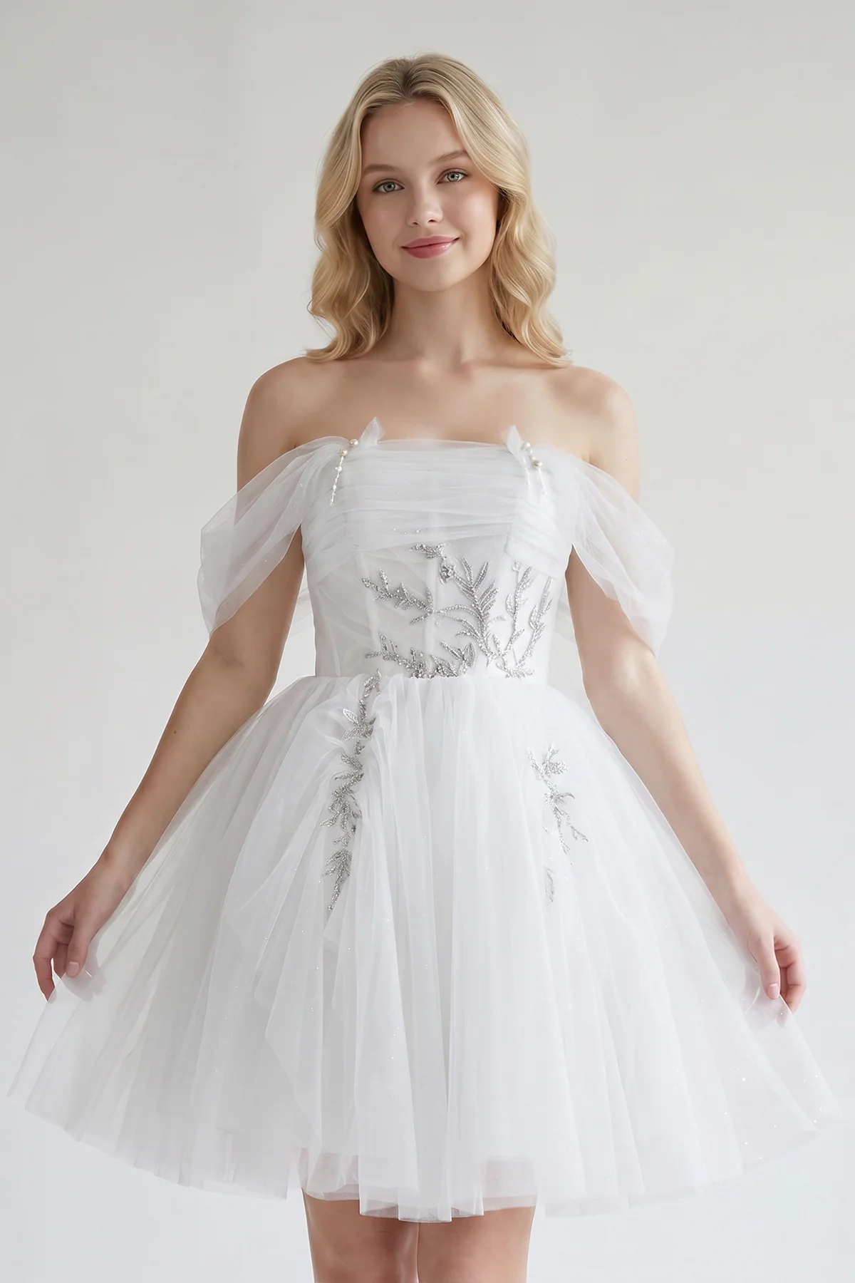 Fairy-tale Tulle Beaded Off-the-Shoulder Lace-Up Back A-Line Party Dress