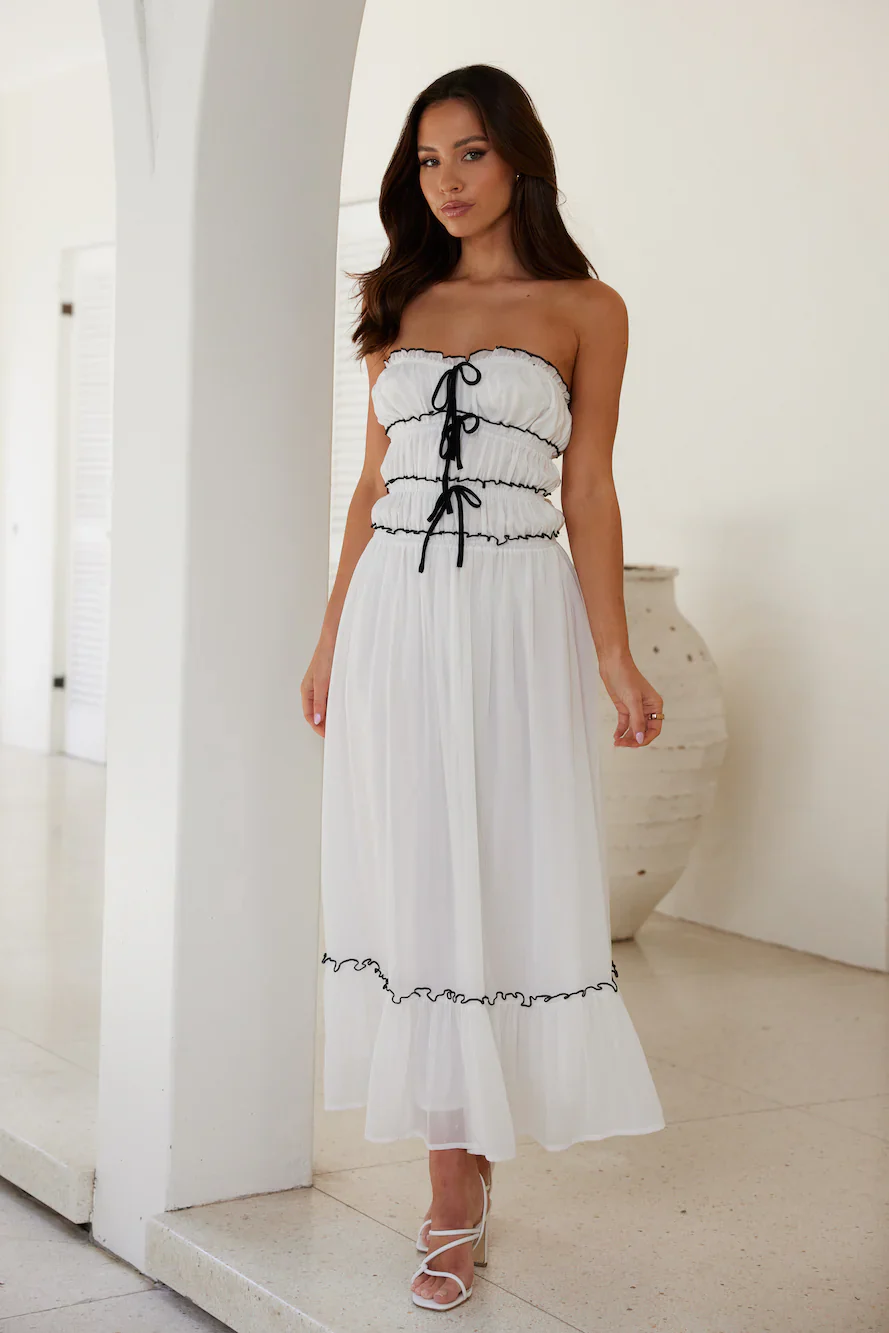 Garden Goddess Strapless Maxi Dress White