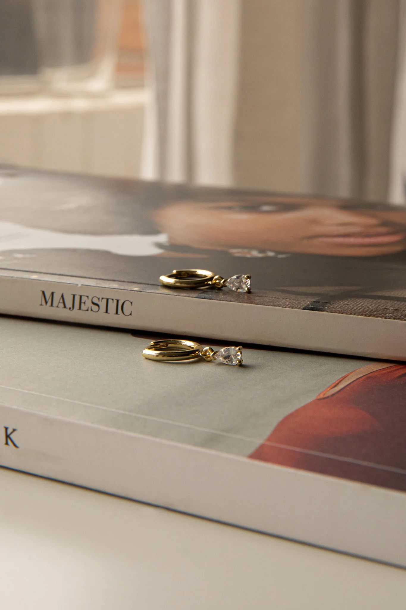 Teary Drop Diamante Hoop Earrings Gold