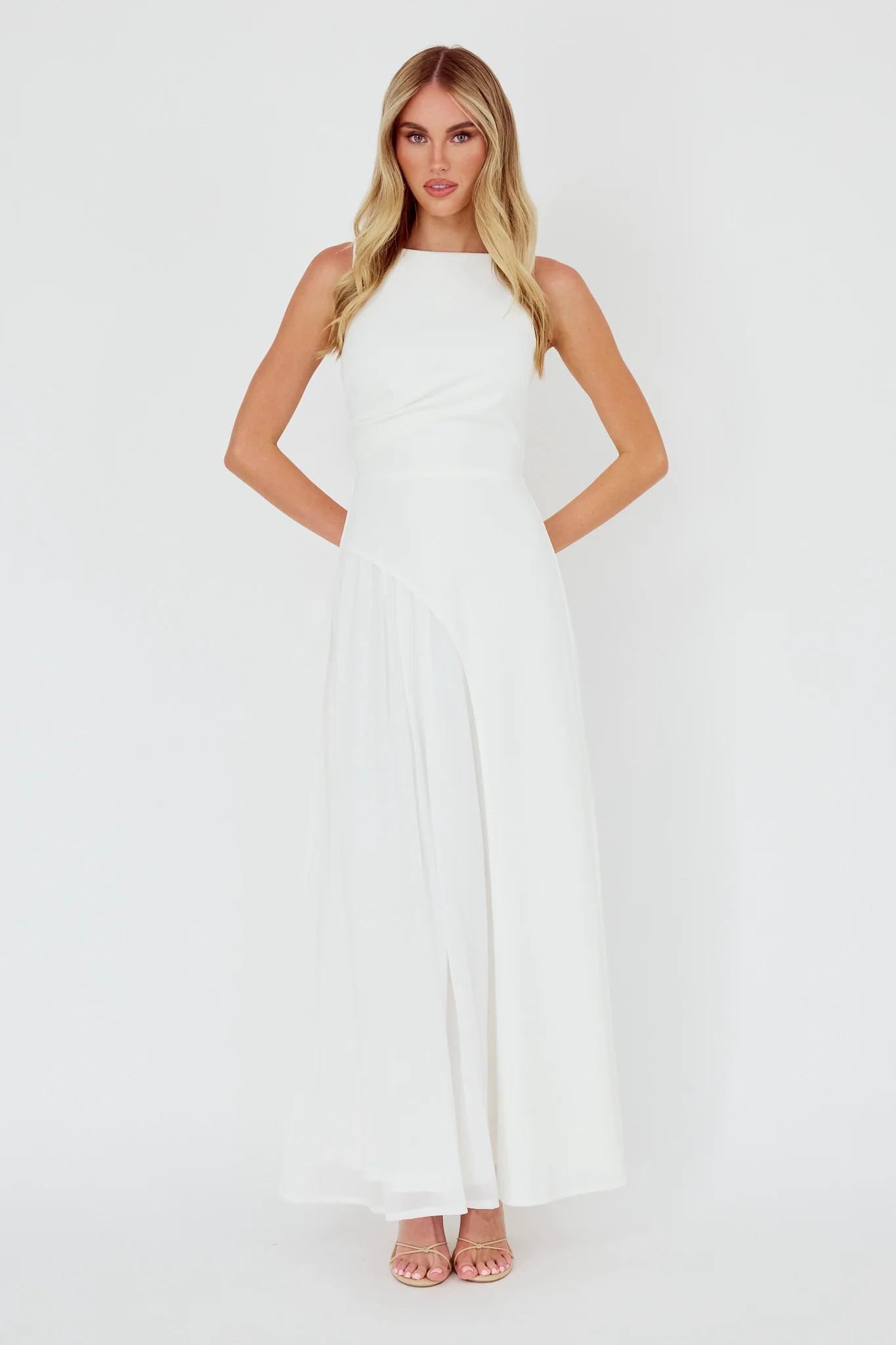 Ibis Pleat Detail Maxi Dress Off White