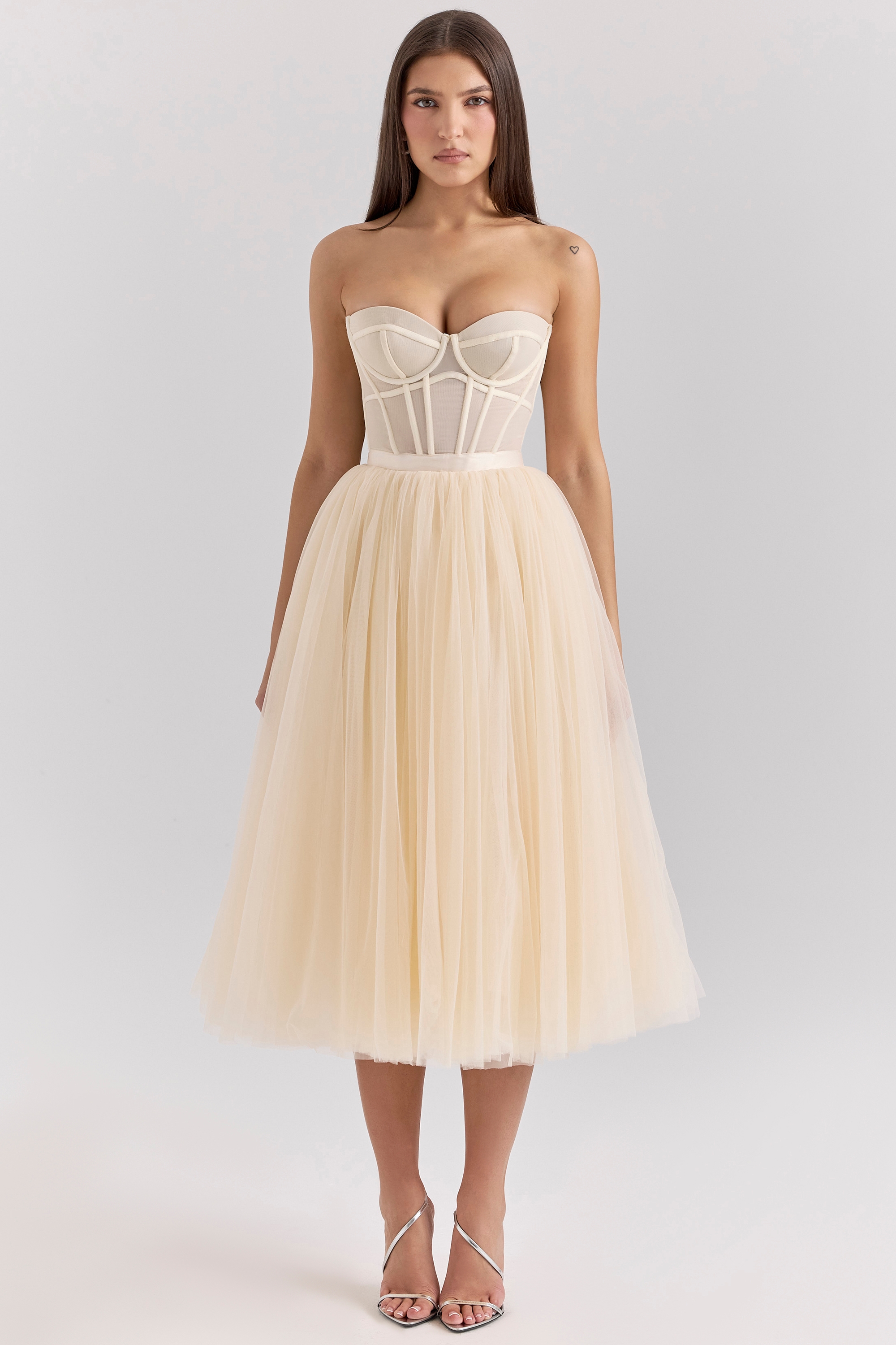 Vintage Cream Tulle Midi Dress