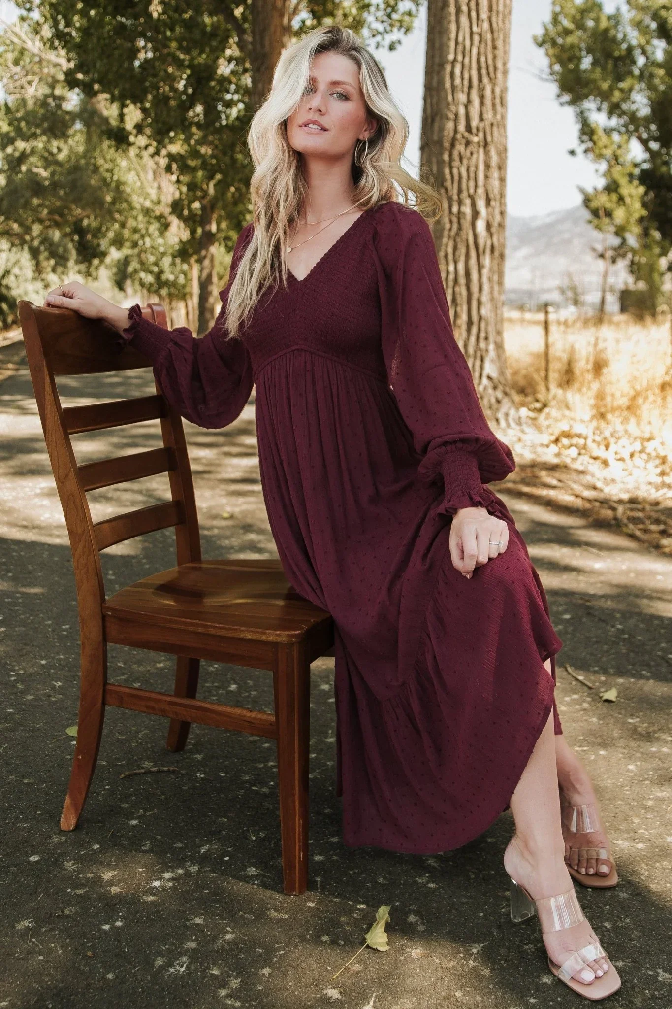 Lainey Smocked Dotted Midi Dress | Mulberry