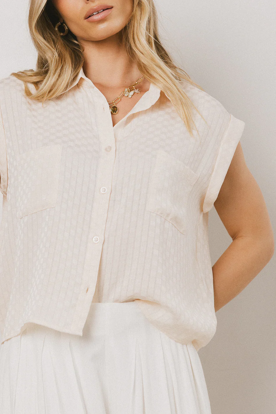 Luka Checkered Button Up in Cream