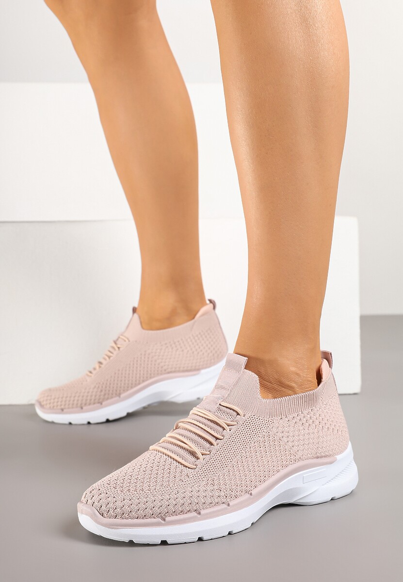 Różowe Wsuwane Buty Sportowe Sneakersy z Imitacją Sznurówek Tatanoris