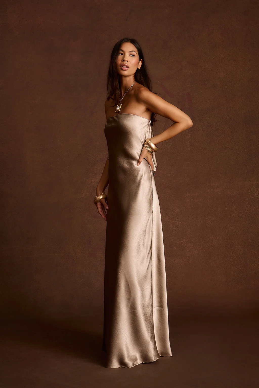 Natalia Steele Strapless Satin Maxi Dress