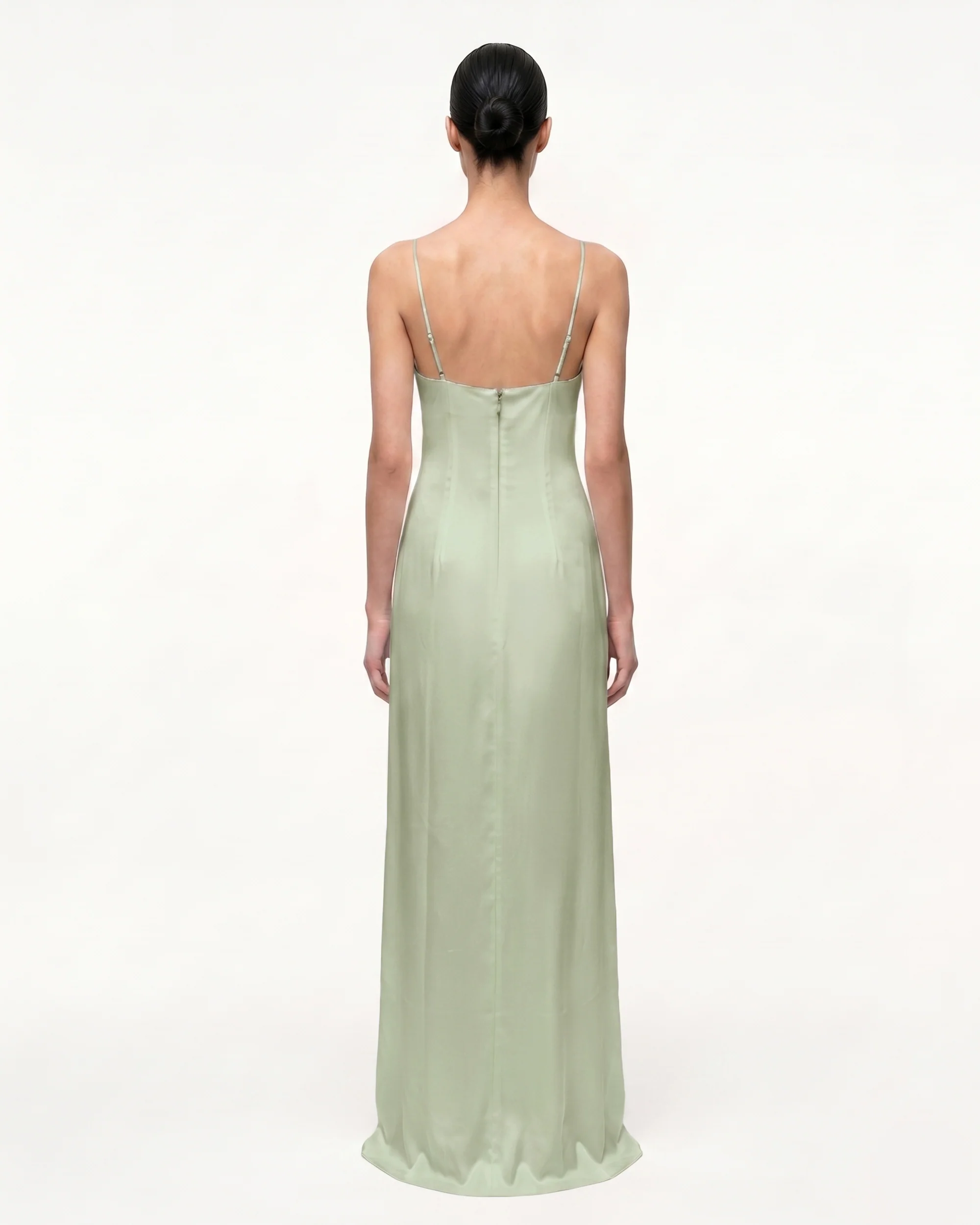 Iris Motif Satin Slip Gown - Light Green/Purple - FASHION NOB