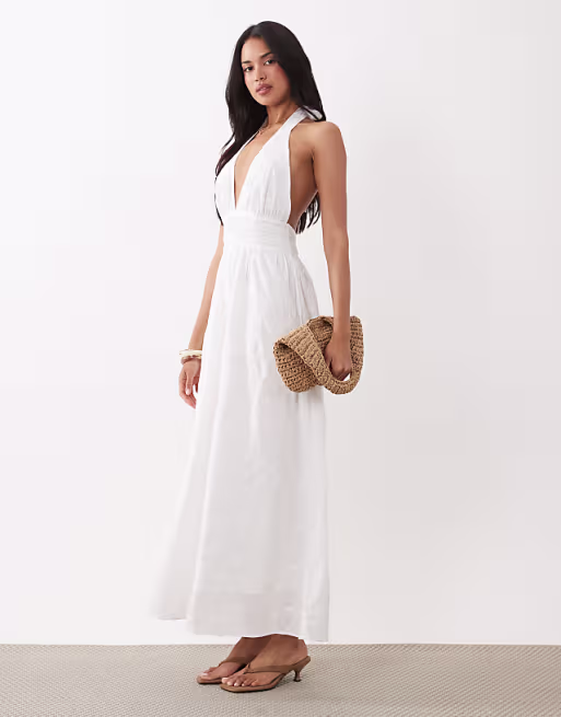 Gina Tricot halterneck maxi dress in white