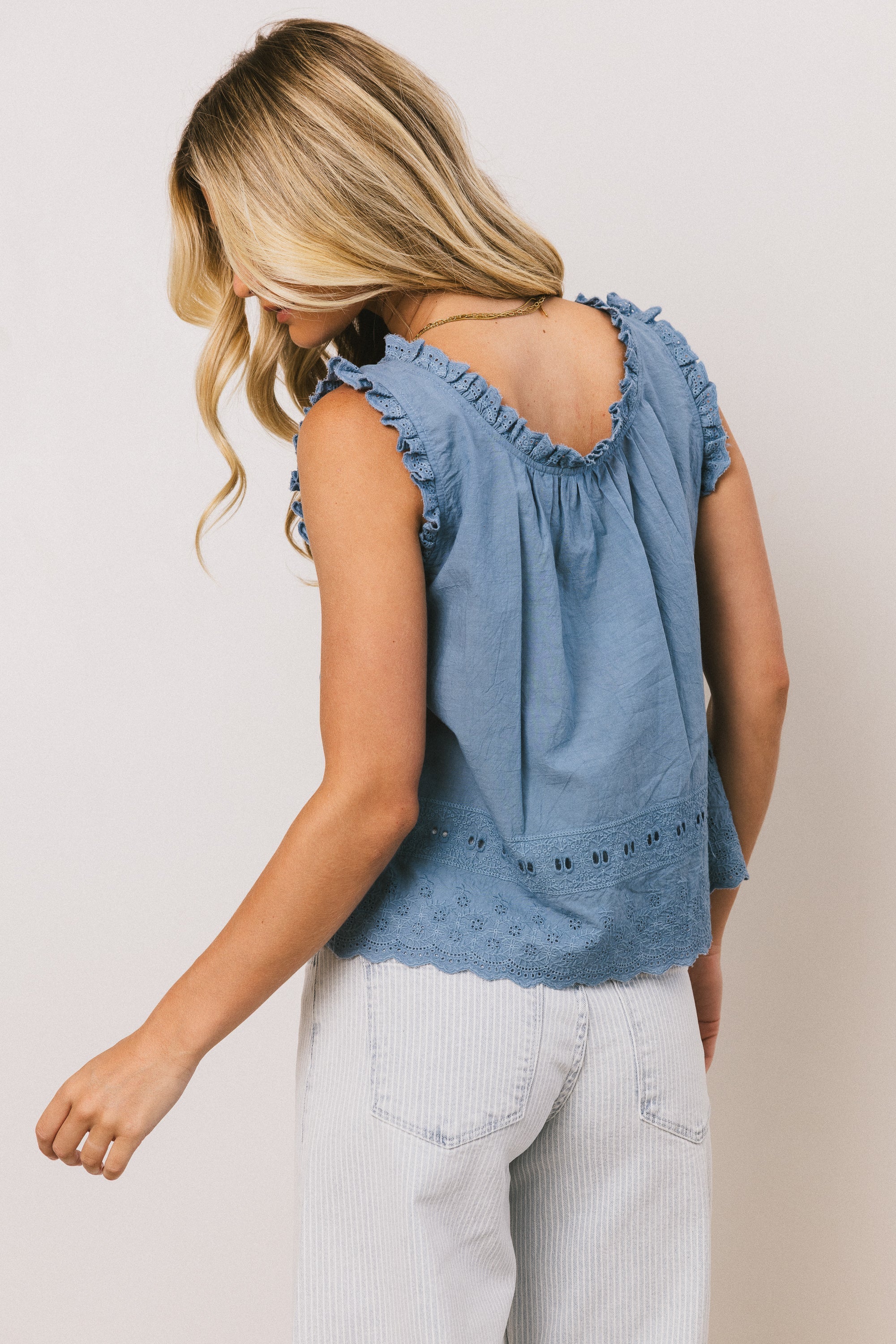 Dorian Embroidered Blouse in Denim