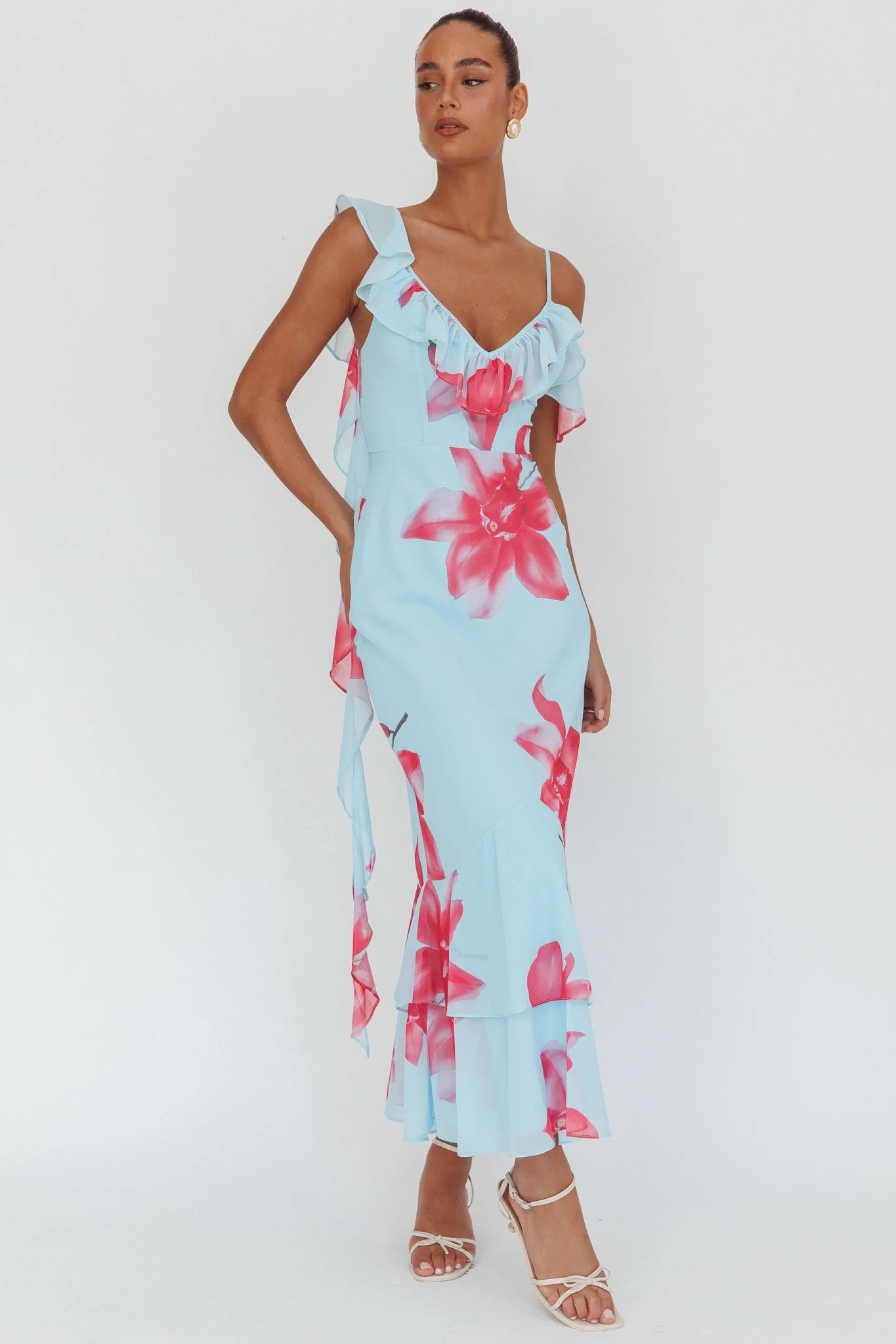 Sun Lover Ruffle Trim Maxi Dress Lily Blue