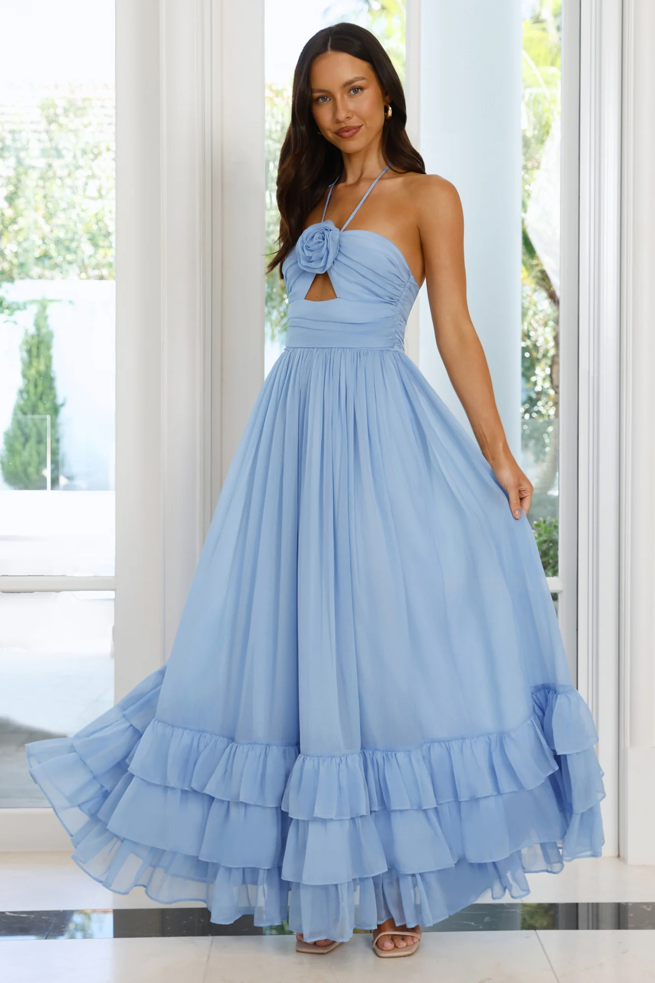 Enchanted Bloom Halter Maxi Dress Blue