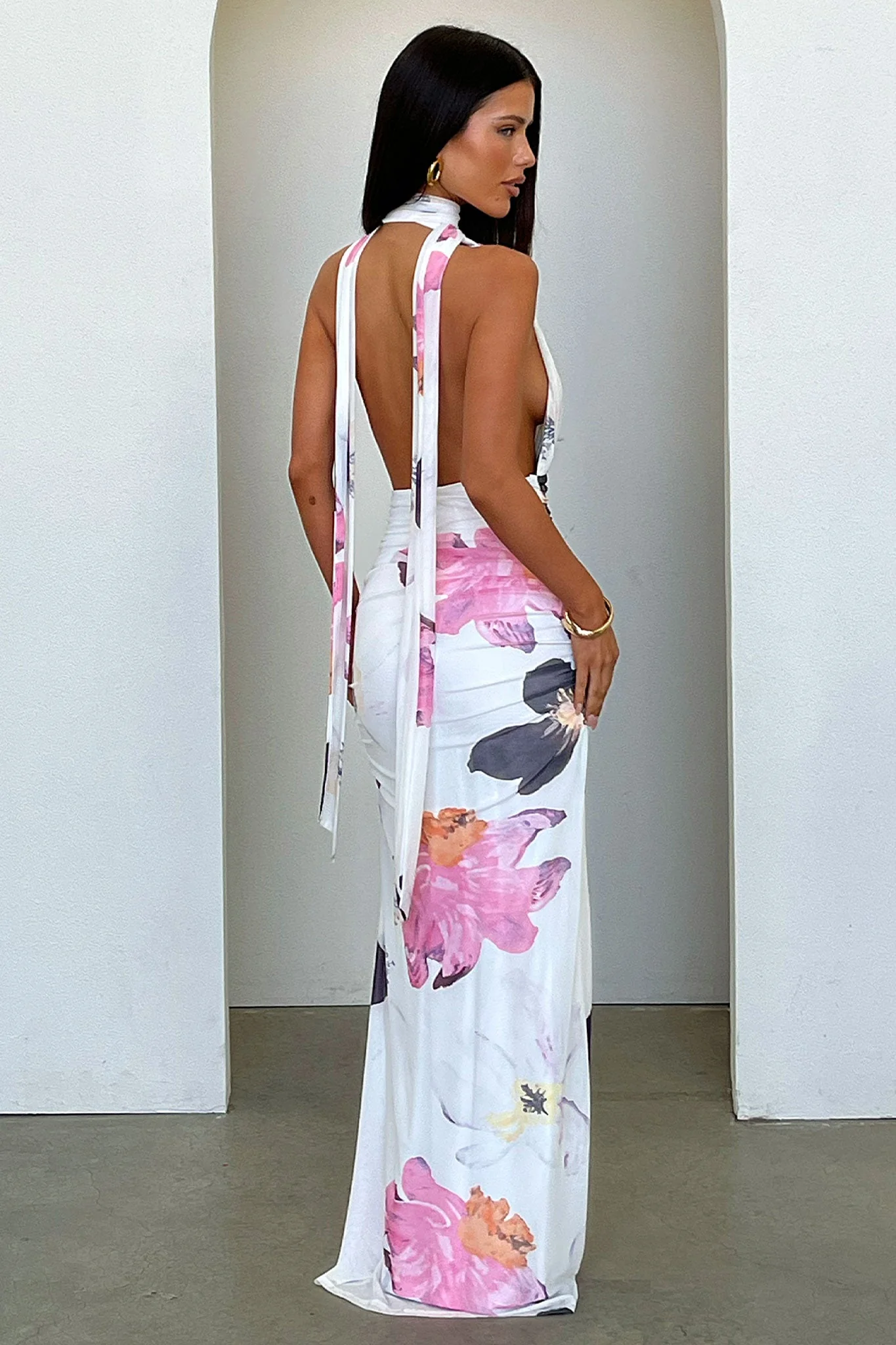 Aven Halter Neck Maxi Dress - White Floral