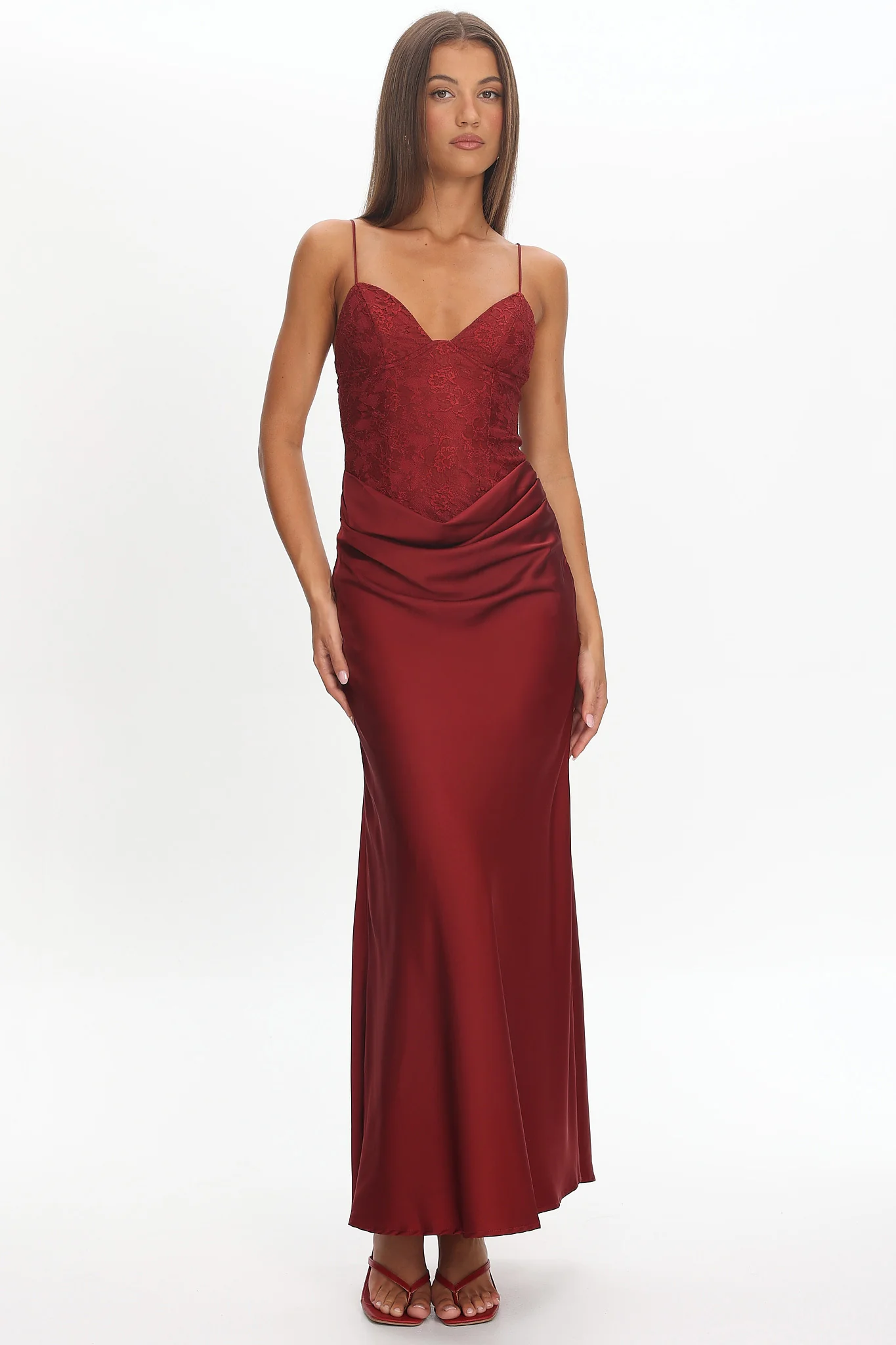 Faelis Draped Waist Maxi Dress Wine