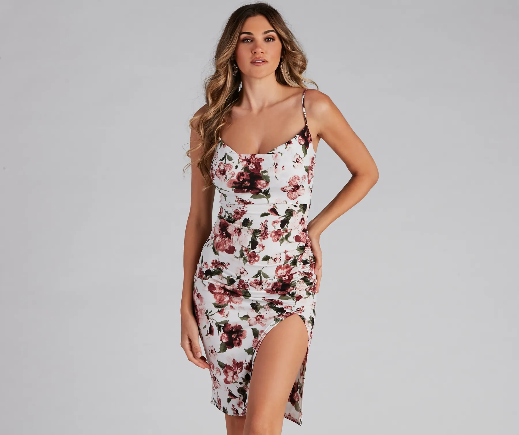 Spring Strolls Floral Cowl Midi Dress
