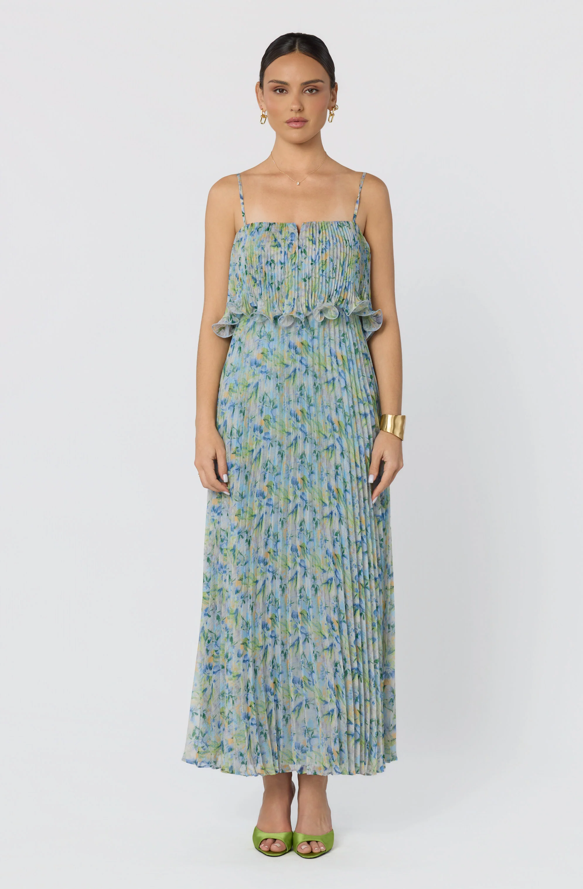 Makennah Plissé Floral Maxi Dress