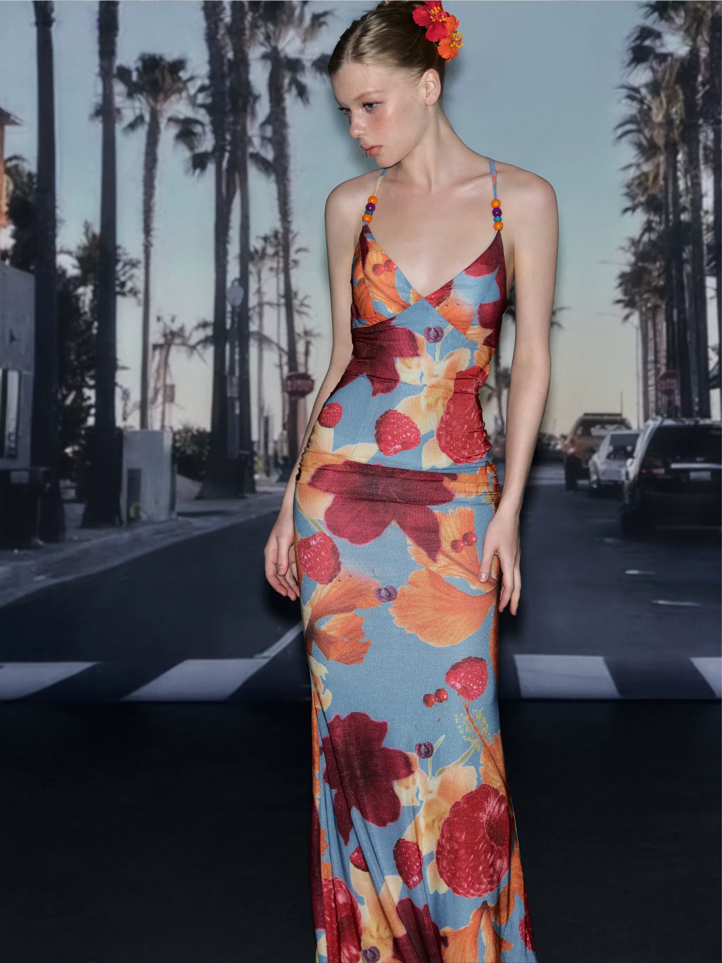 Fitted Backless Print Dress