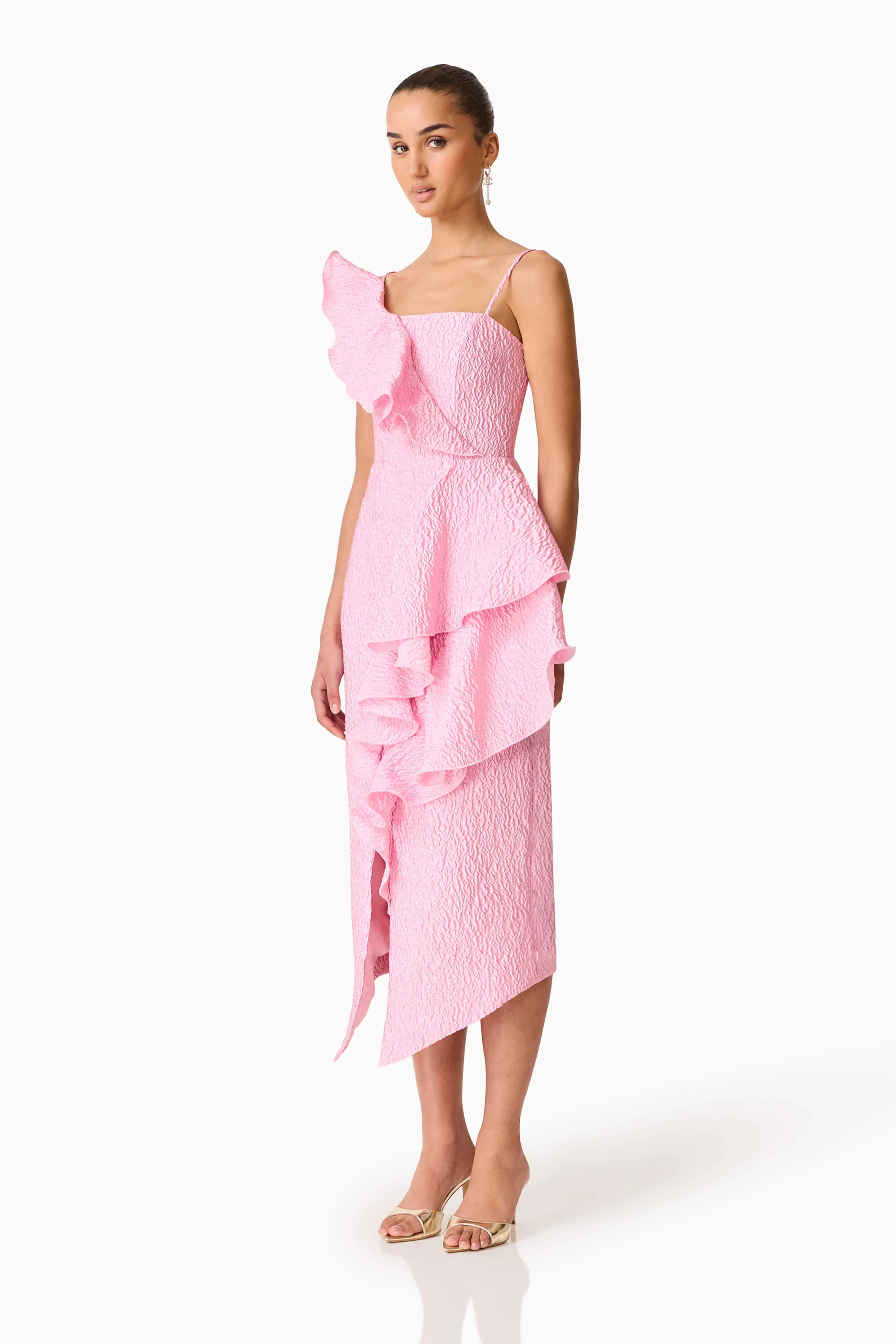 Briallen Jacquard Midi Dress in Pink