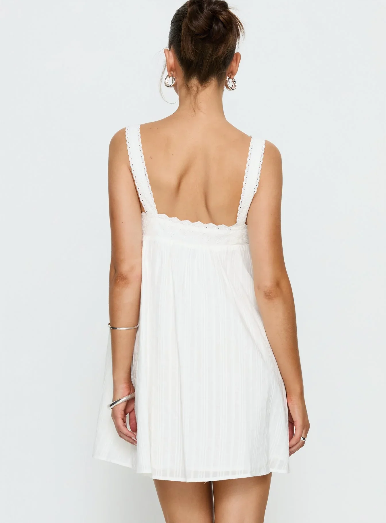 Reason To Stay Lace Trim Floaty Mini Dress White - luluinthesky