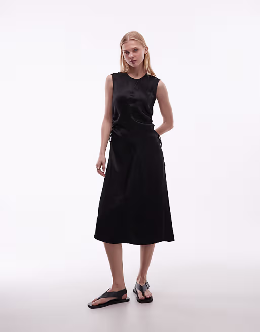 ARKET satin utlility cinched waist maxi dress in black