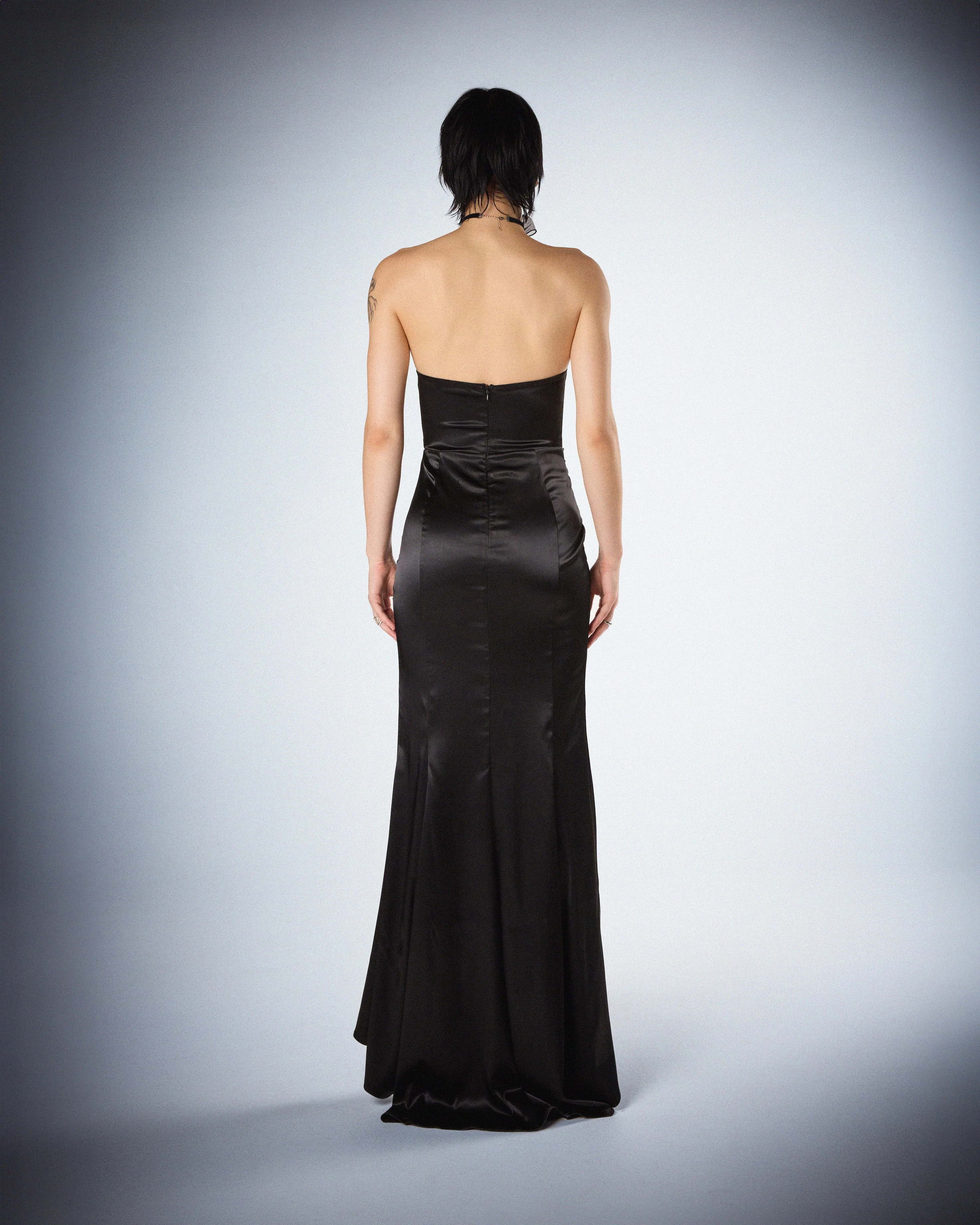 Suri Black Satin Strapless Gown