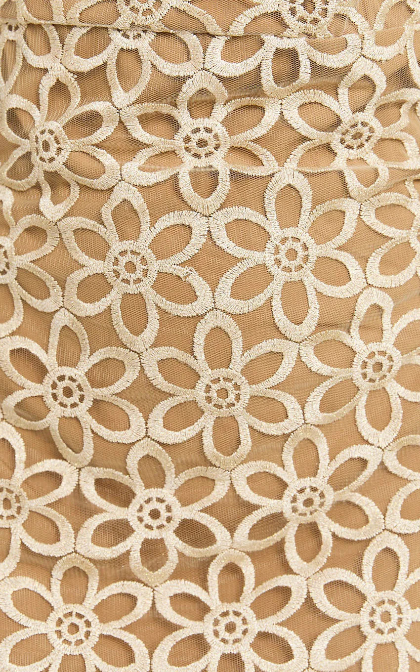 Ivy Mini Dress - Strappy Straight Neck Lace Detail Dress in Natural - luluinthesky