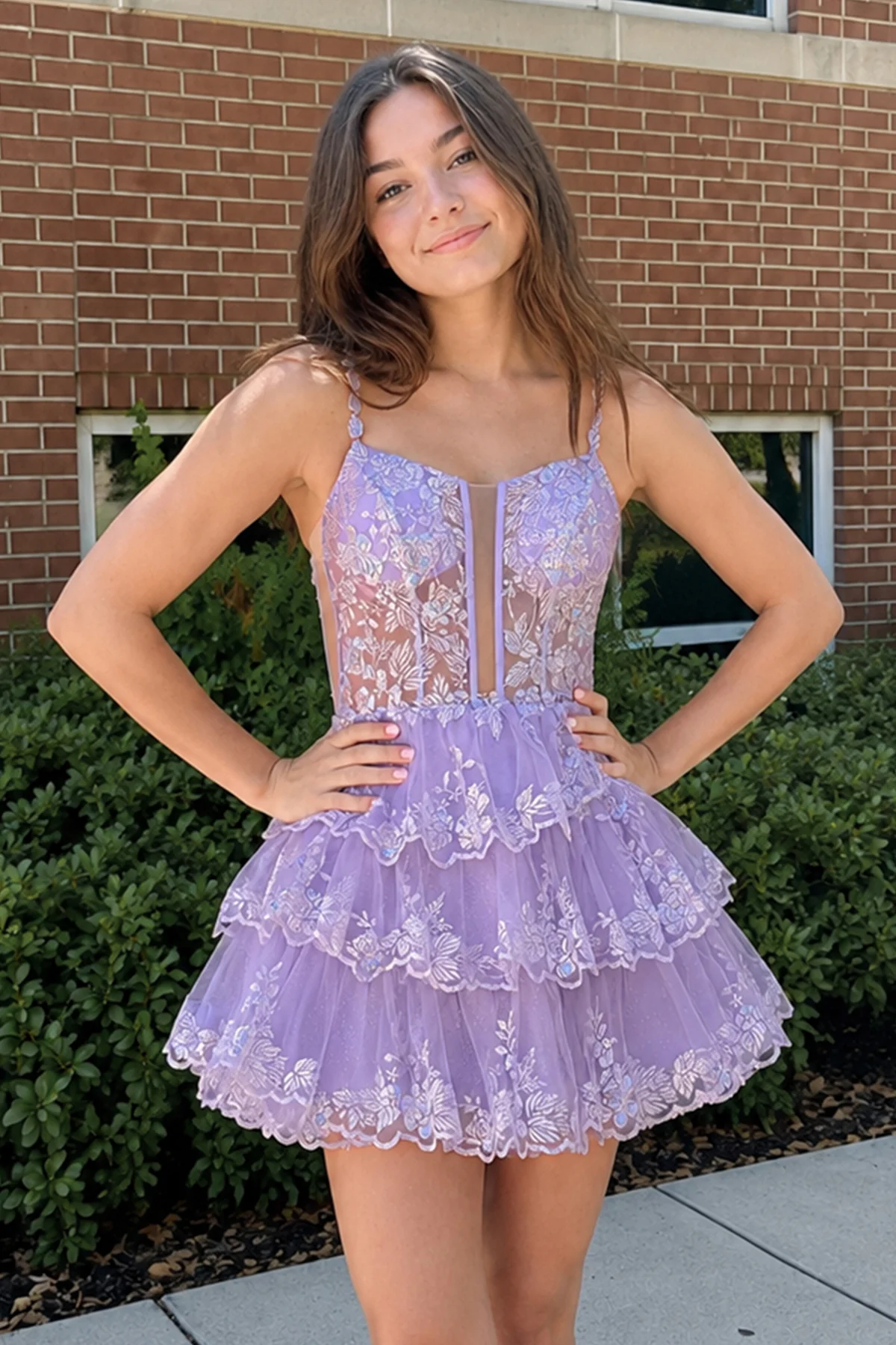 Lavender A Line V Neck Sequins Short Homcoming Dresses With Appliques