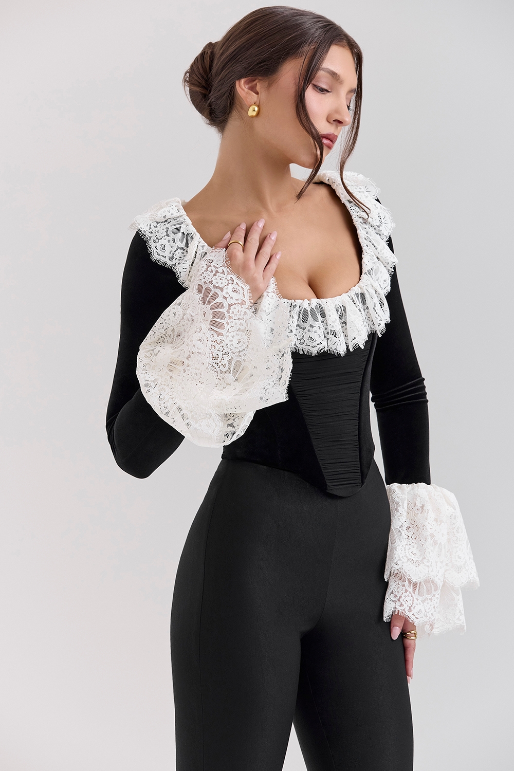 Black Velvet Lace Trimmed Corset Top