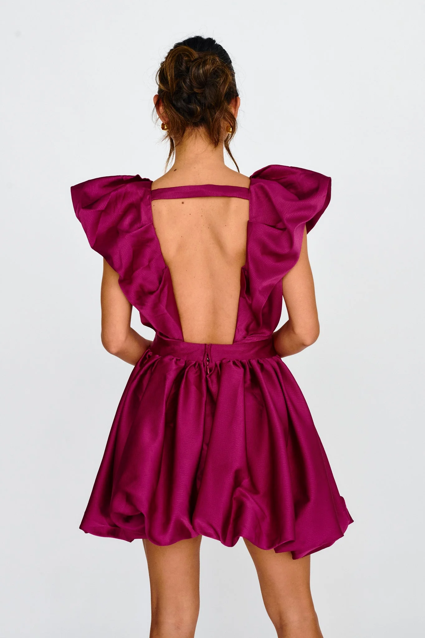 Hidden Heart Bubble Hem Mini Dress Magenta - luluinthesky