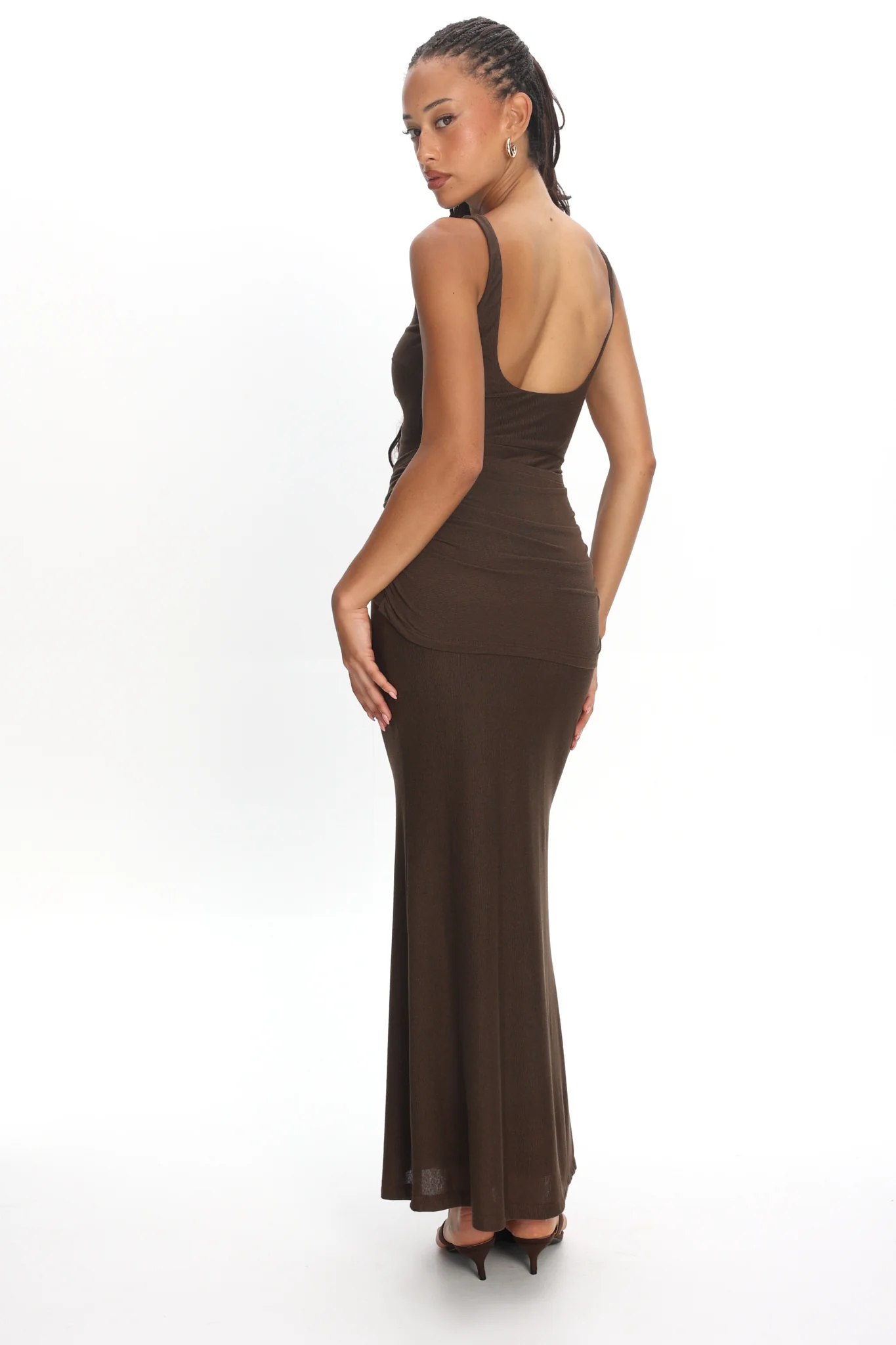 Luli Boat Neck Sash Maxi Dress Chocolate - luluinthesky