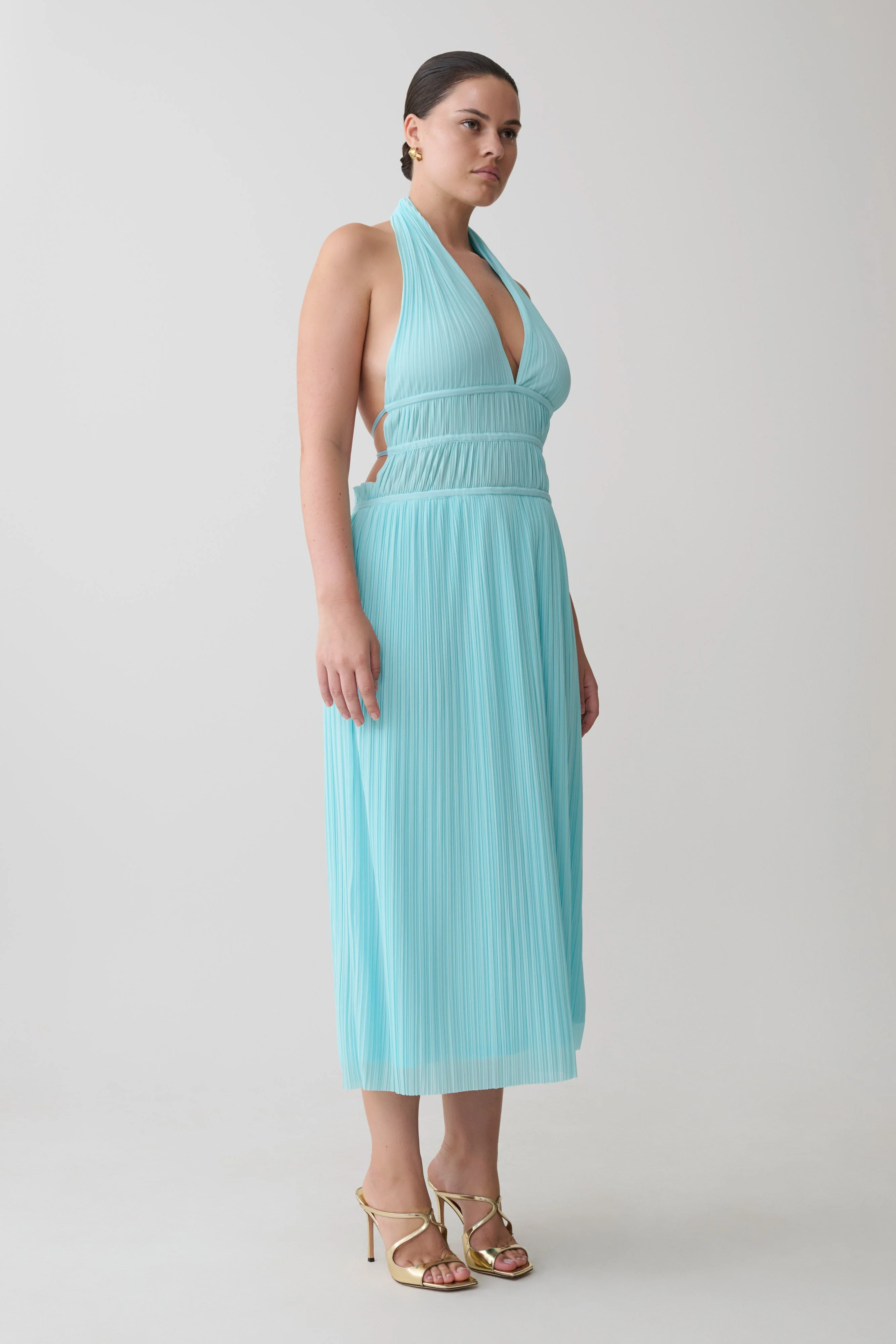 Thien Cowl Halter Midi Dress - Blue