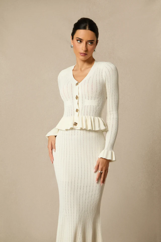 Alice Ruffle Ribbed Knit Midi Dress