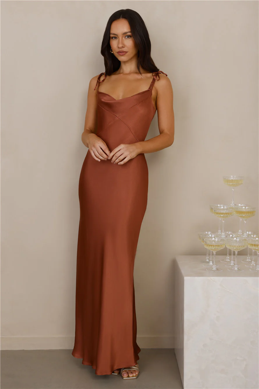 The Penelope Cowl Satin Maxi Dress Copper