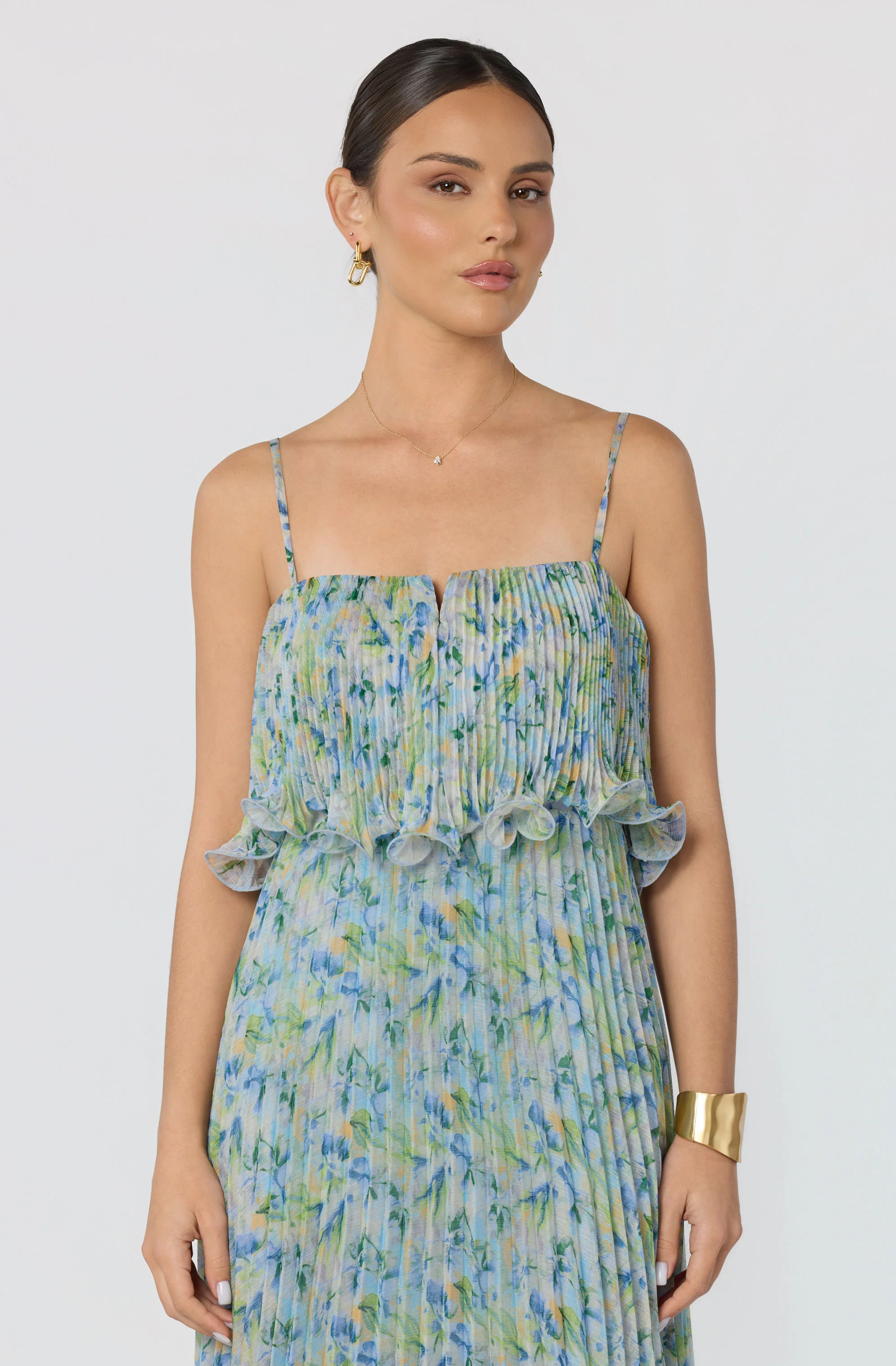 Makennah Plissé Floral Maxi Dress